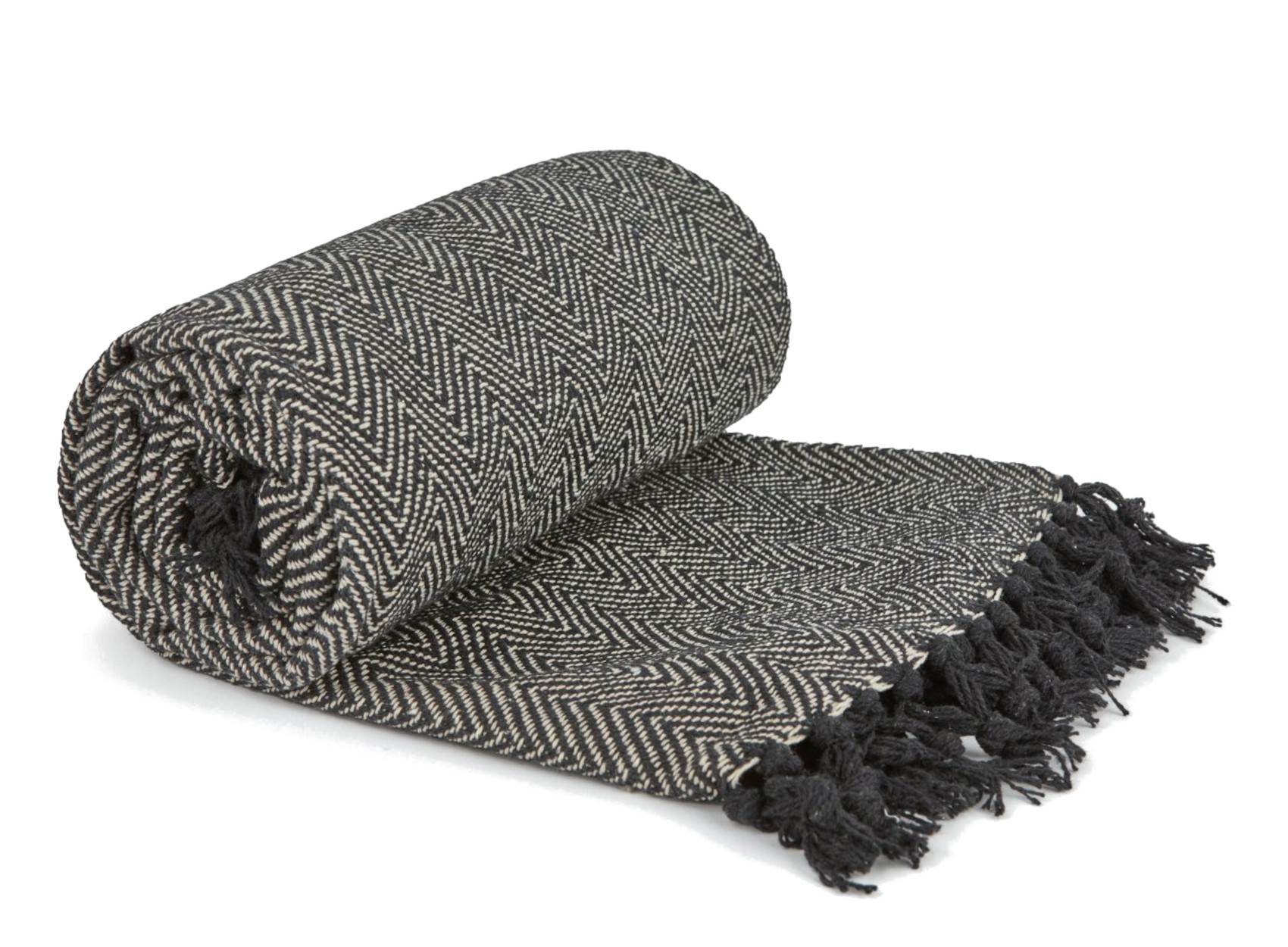 Herringbone Throw Over Recycled Cotton Large Bed Sofa Home Fringed Blanket - Picture 16 of 48