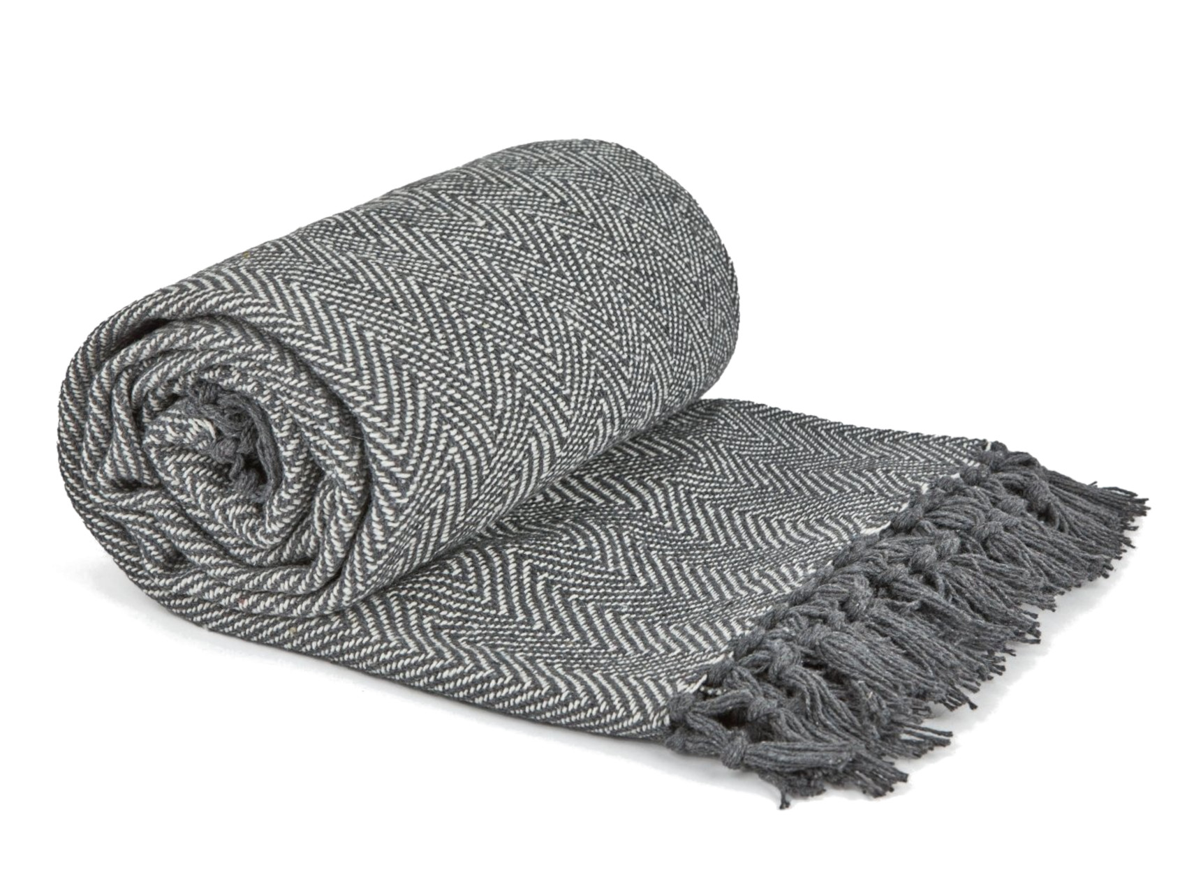 Herringbone Throw Over Recycled Cotton Large Bed Sofa Home Fringed Blanket - Picture 43 of 48