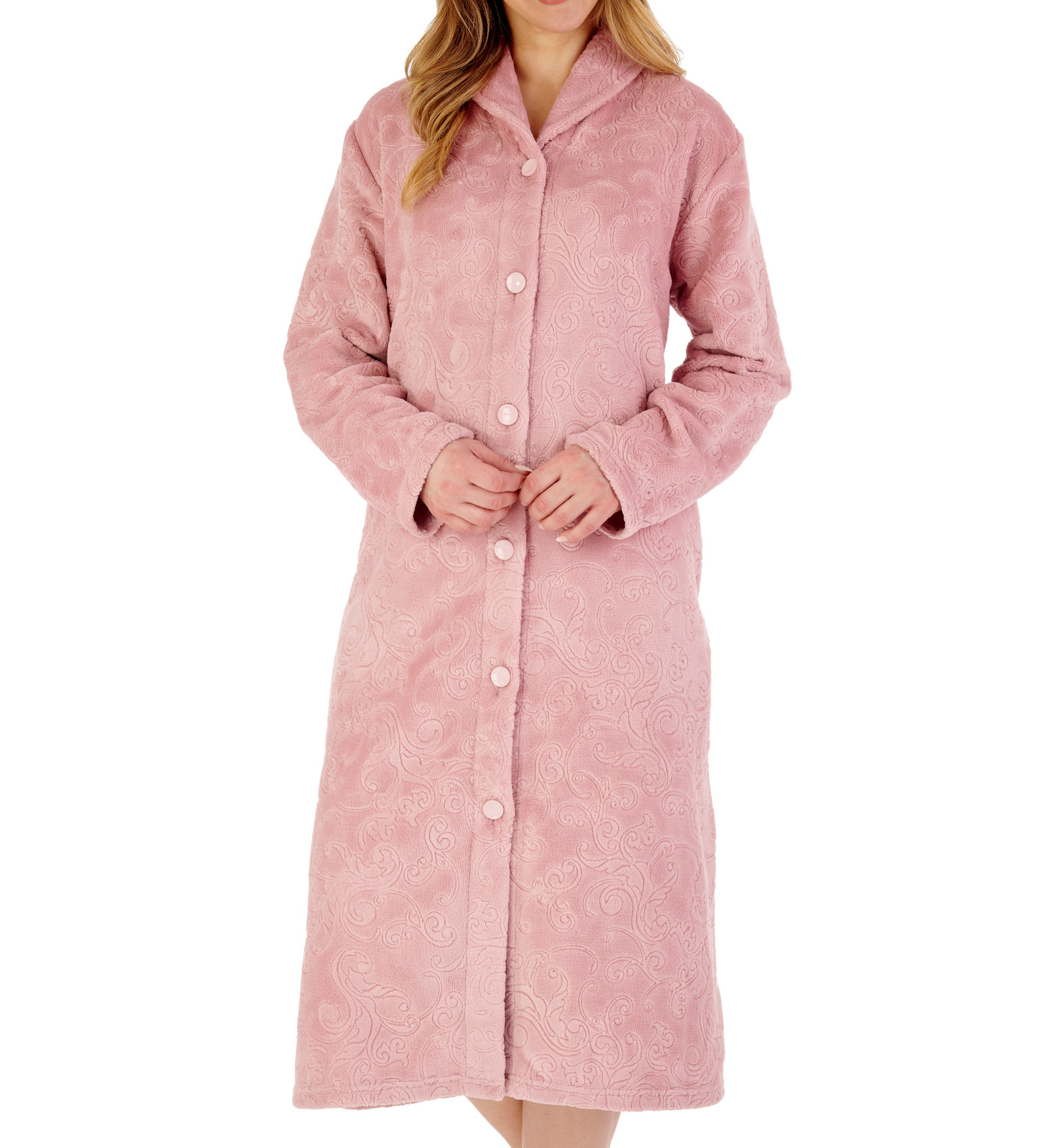 Slenderella Ladies Embossed Flannel Fleece Dressing Gown Button