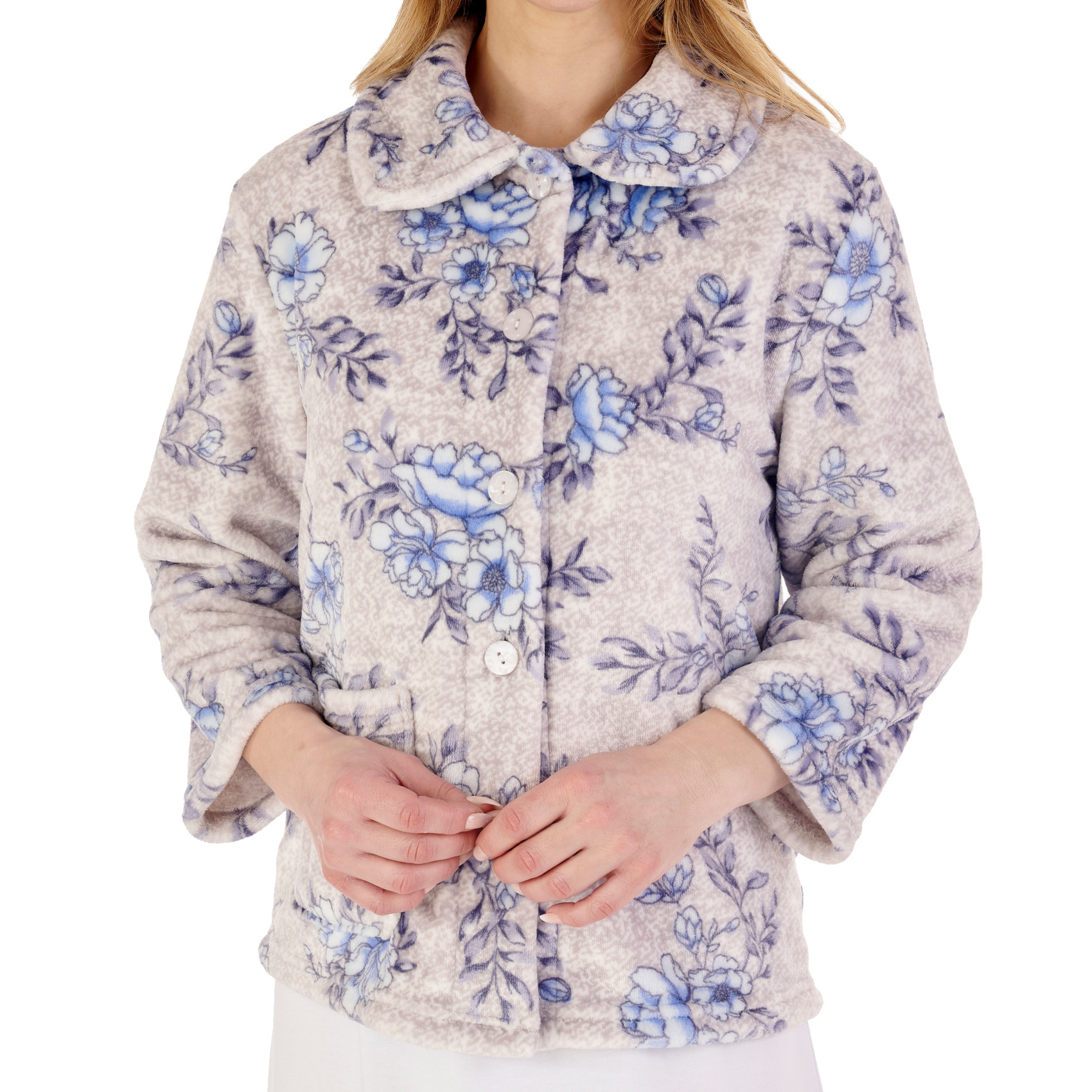 Slenderella Womens Floral Bed Jacket Soft Flannel Fleece Button Front Housecoat - Imagen 14 de 23