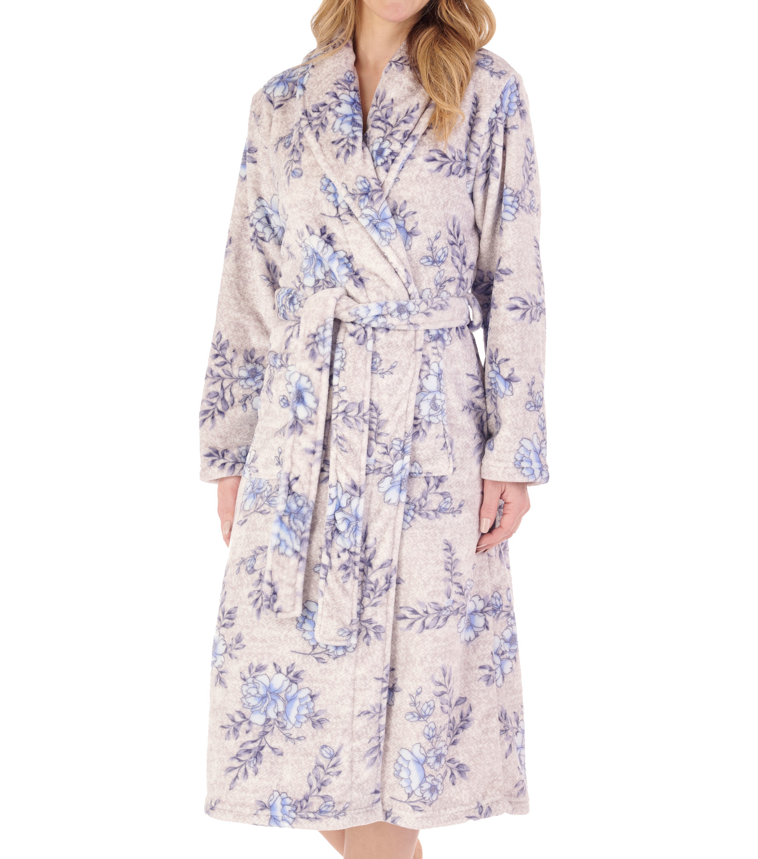 Slenderella Ladies Floral Shawl Collar Dressing Gown Fleece Housecoat Wrap Robe - Picture 10 of 25