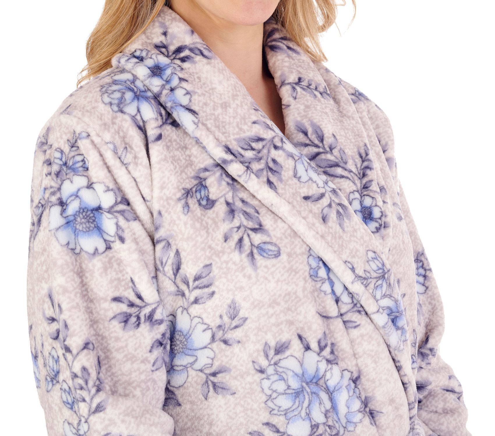 Slenderella Ladies Floral Shawl Collar Dressing Gown Fleece Housecoat Wrap Robe - Picture 15 of 25