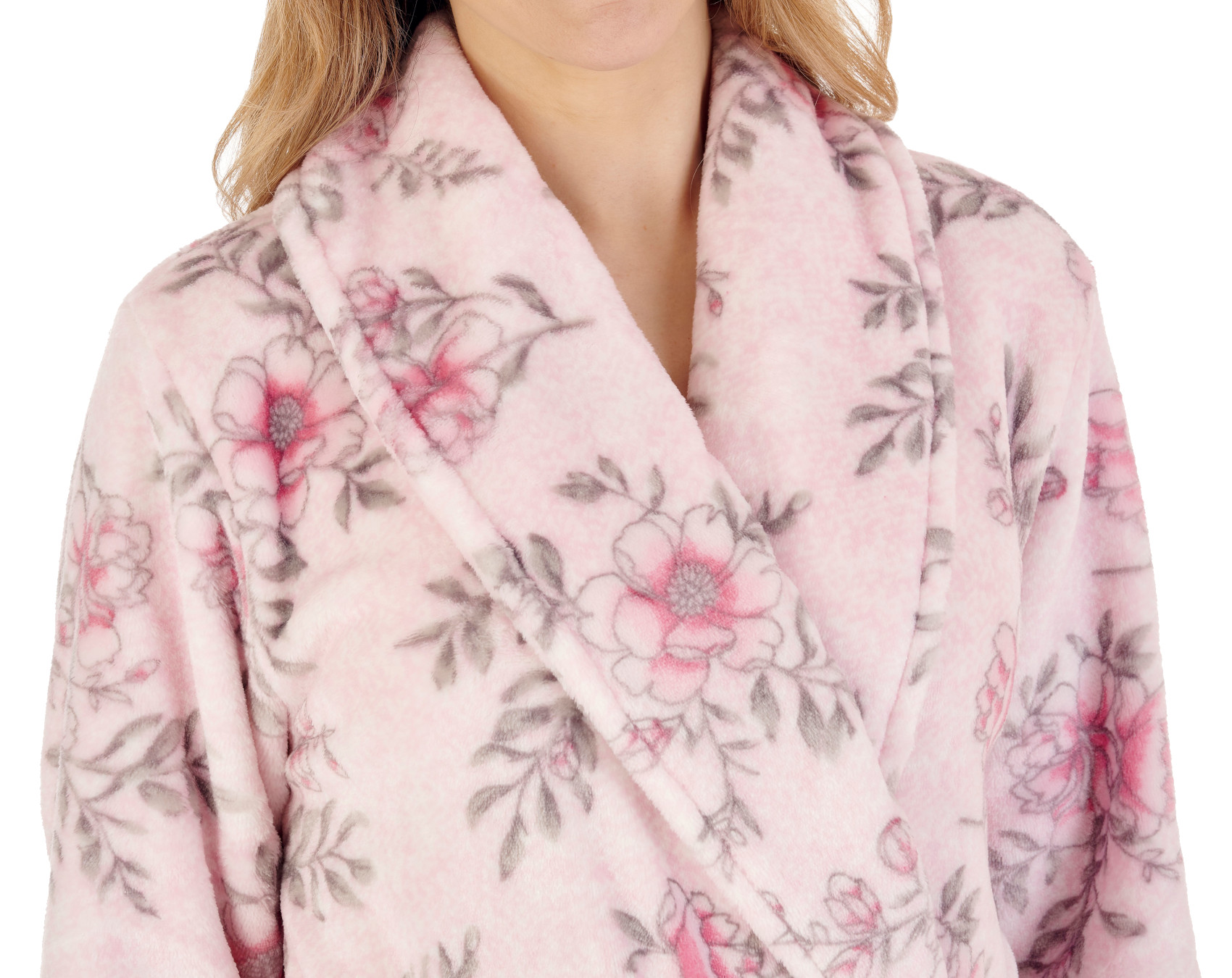 Slenderella Ladies Floral Shawl Collar Dressing Gown Fleece Housecoat Wrap Robe - Picture 25 of 25