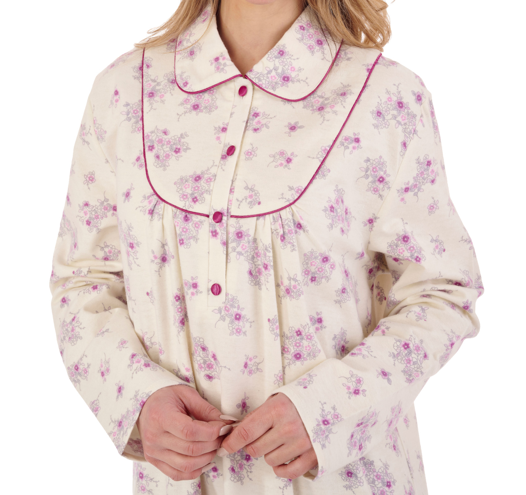 Slenderella Womens Long Sleeve Nightdress Floral Flannel Cotton Collar Nightgown - Picture 26 of 42