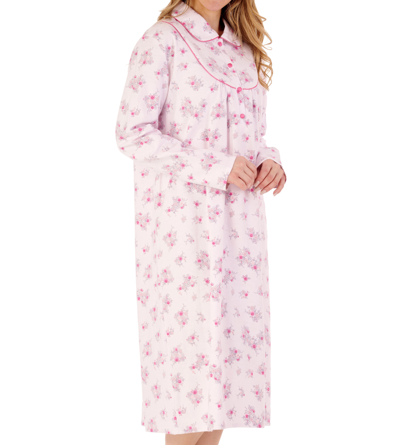 Slenderella Womens Long Sleeve Nightdress Floral Flannel Cotton Collar Nightgown - Picture 35 of 42