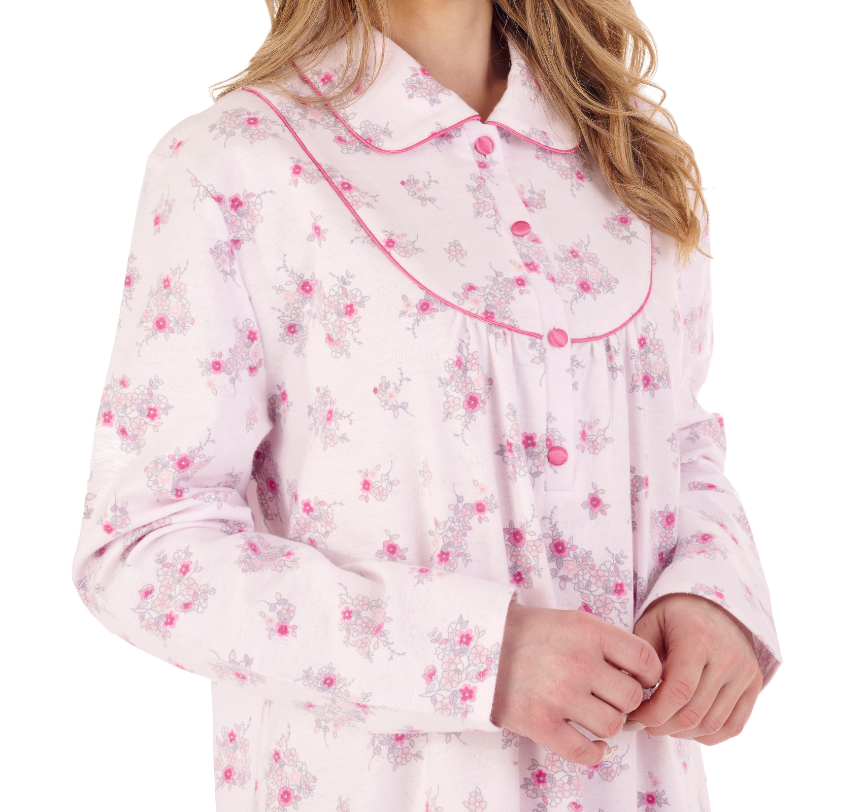 Slenderella Womens Long Sleeve Nightdress Floral Flannel Cotton Collar Nightgown - Picture 36 of 42