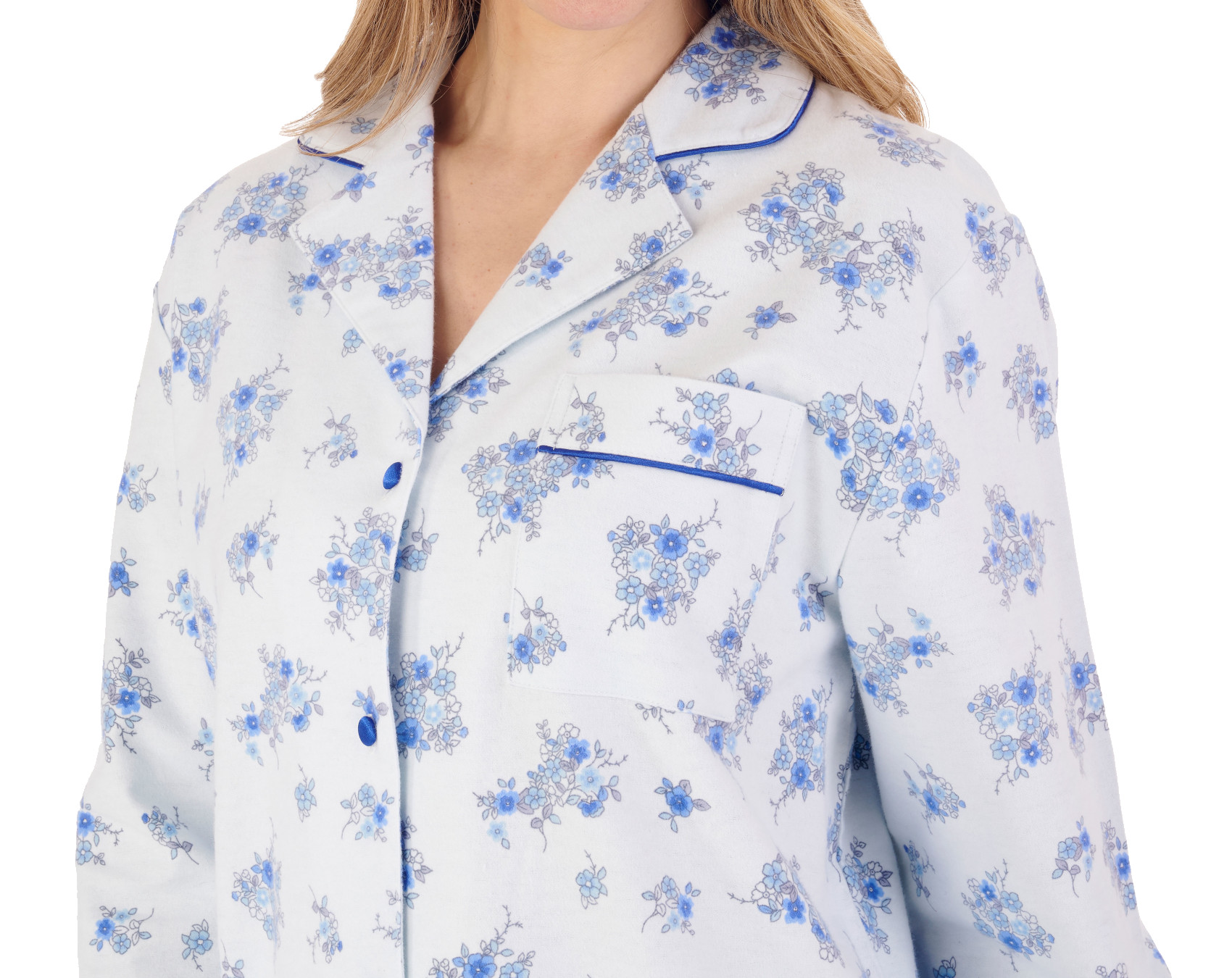 Slenderella Ladies Floral Tailored Pyjamas Flannel Button Up Top & PJ Bottoms - Picture 13 of 29