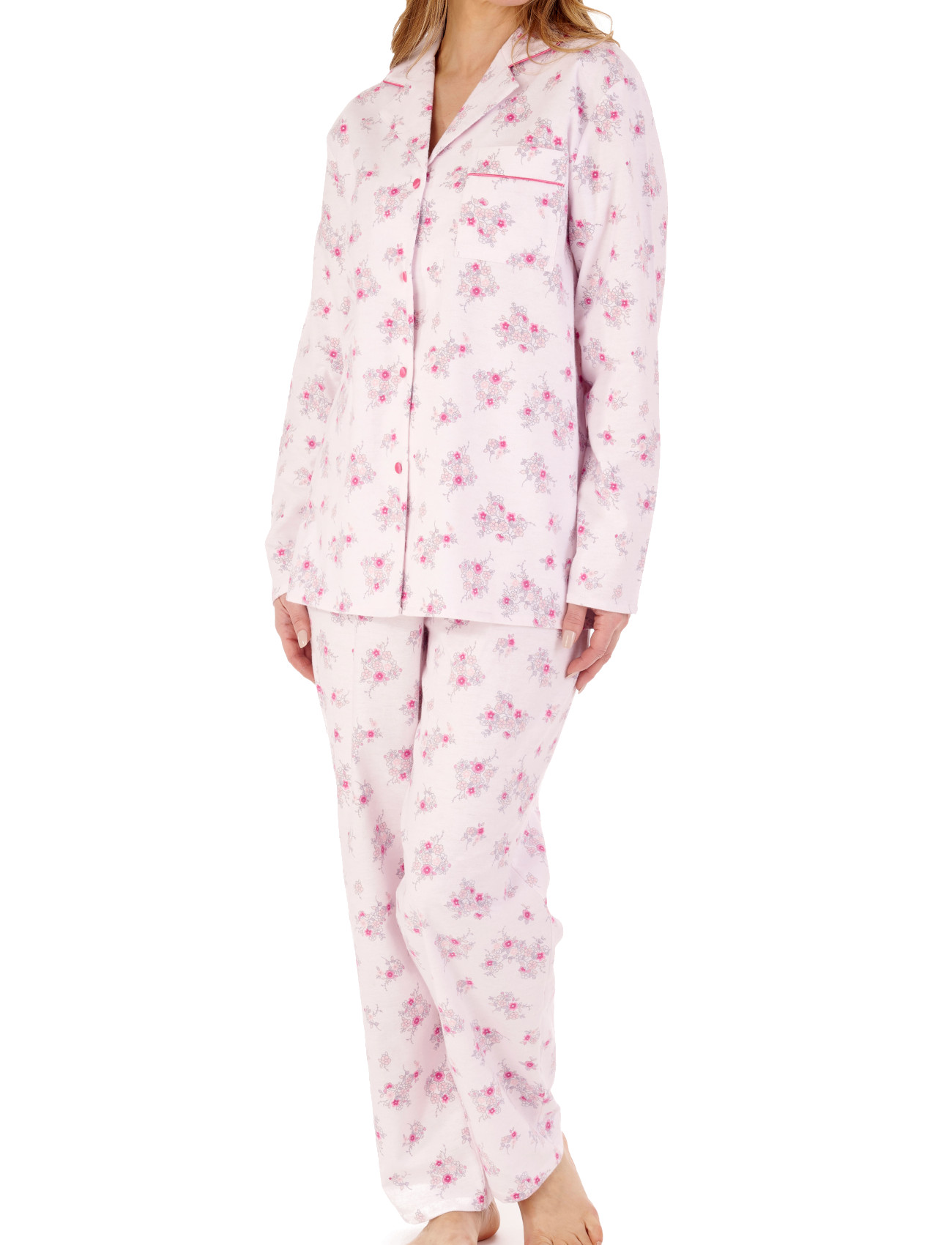 Slenderella Ladies Floral Tailored Pyjamas Flannel Button Up Top & PJ Bottoms - Picture 28 of 29