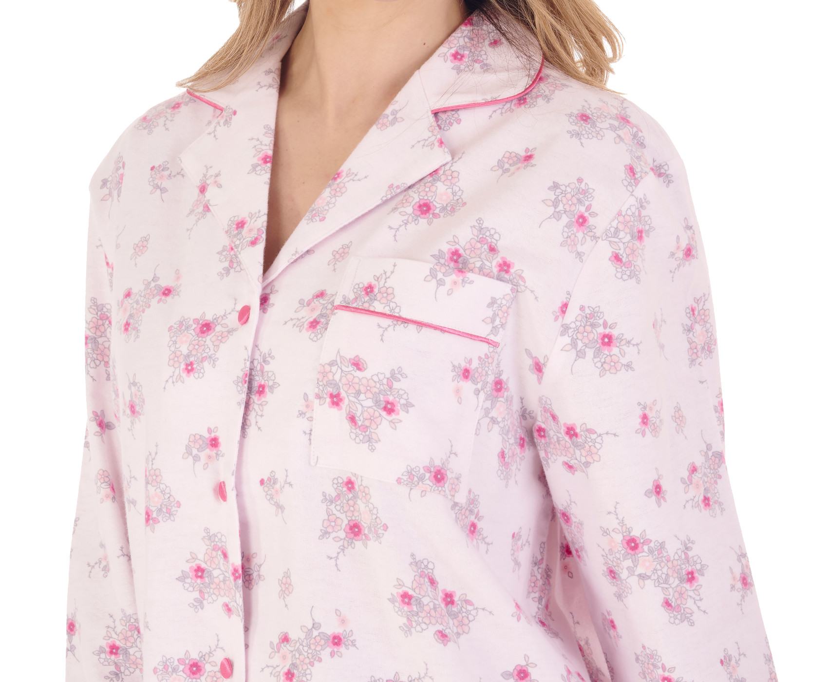 Slenderella Ladies Floral Tailored Pyjamas Flannel Button Up Top & PJ Bottoms - Picture 29 of 29