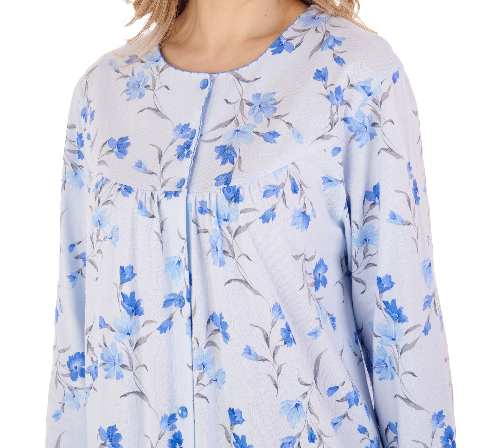 Slenderella Ladies Button Down Floral Jersey Nightdress Long Sleeved Nightgown - Picture 9 of 43