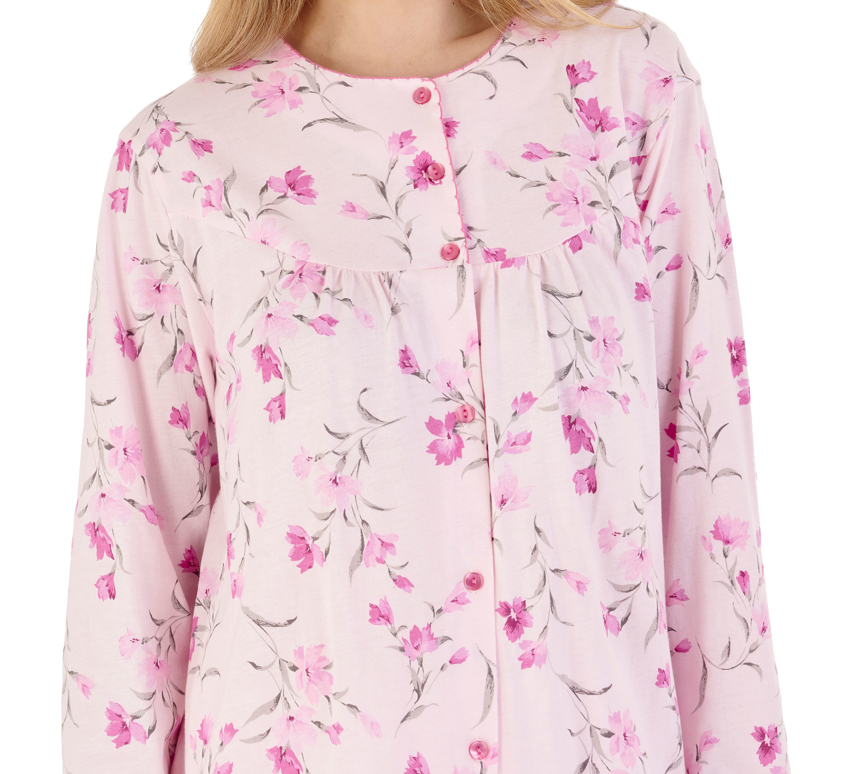 Slenderella Ladies Button Down Floral Jersey Nightdress Long Sleeved Nightgown - Picture 43 of 43