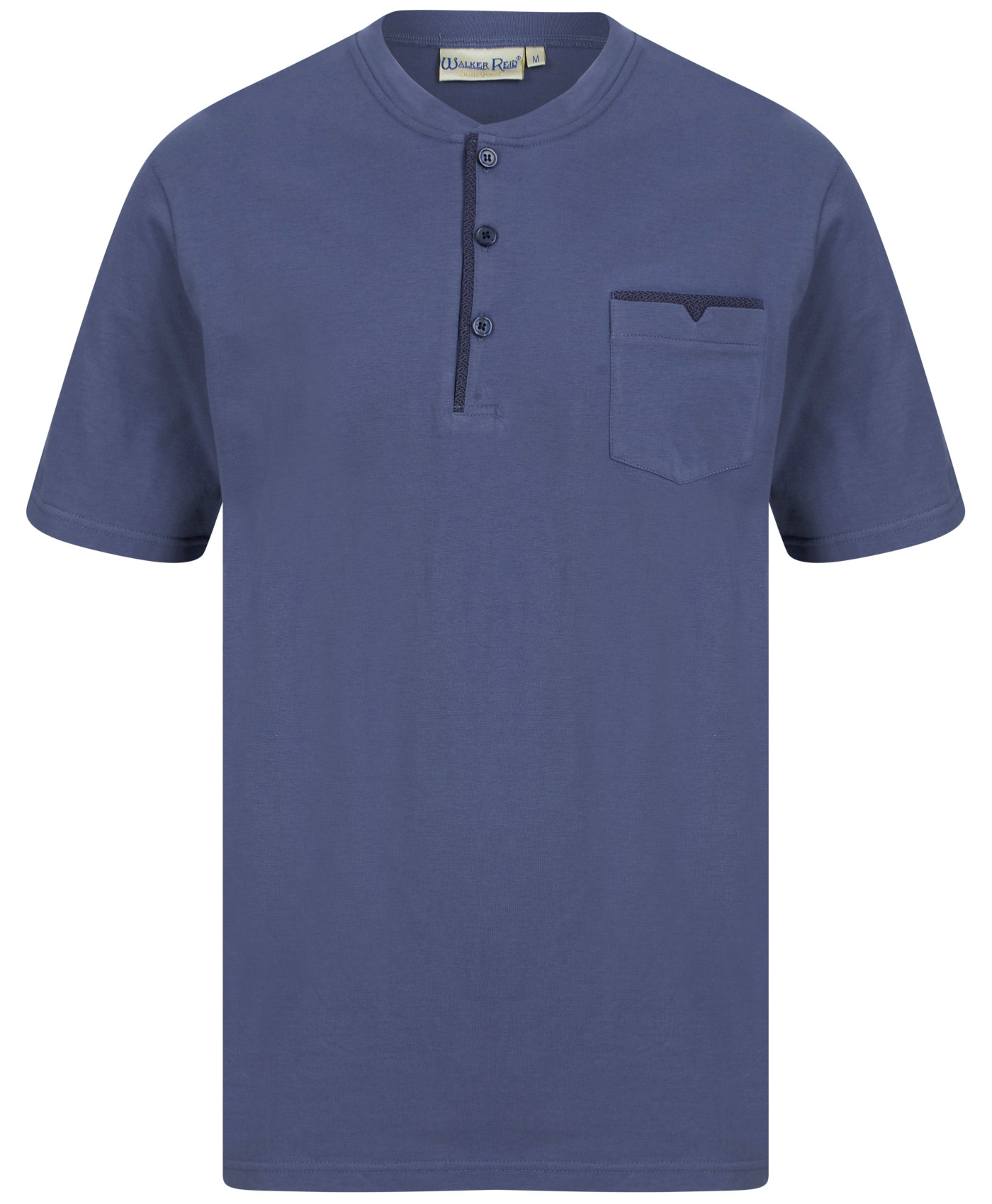 Walker Reid Herren Pyjama Uni Marine Jersey Oberteil & geometrisches Blattmuster Pyjama-Unterteil - Bild 8 von 28