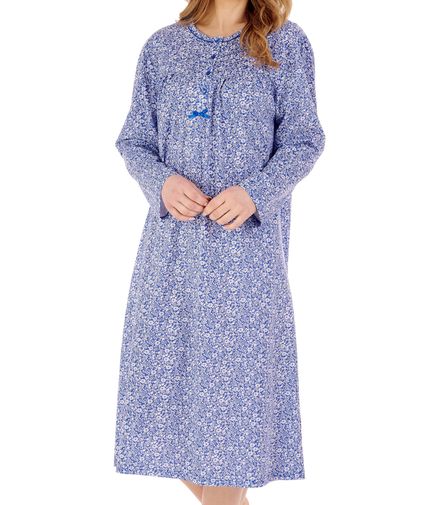 Ladies Ditsy Floral Nightdress Slenderella Long Sleeve Jersey Cotton Nightie - Picture 13 of 36
