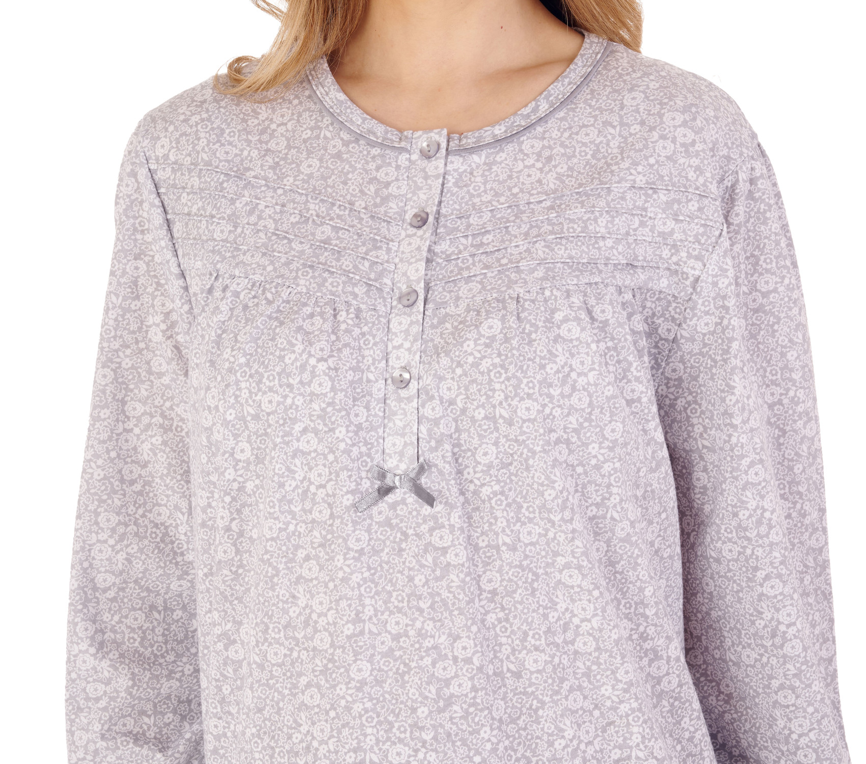 Ladies Ditsy Floral Nightdress Slenderella Long Sleeve Jersey Cotton Nightie - Picture 12 of 36