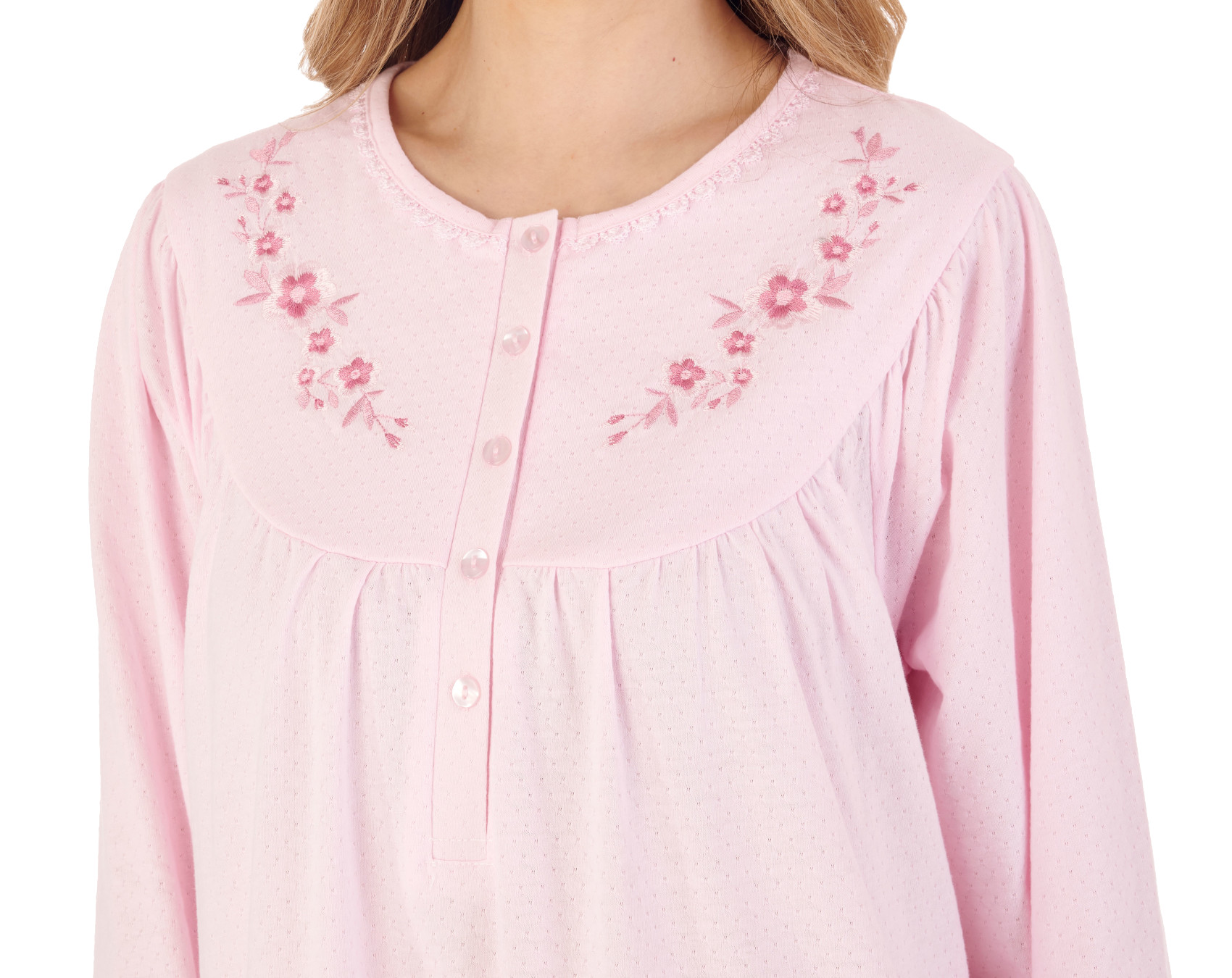 Slenderella Ladies Jacquard Jersey Nightdress Floral Detail Long Sleeve Nightie - Picture 23 of 25