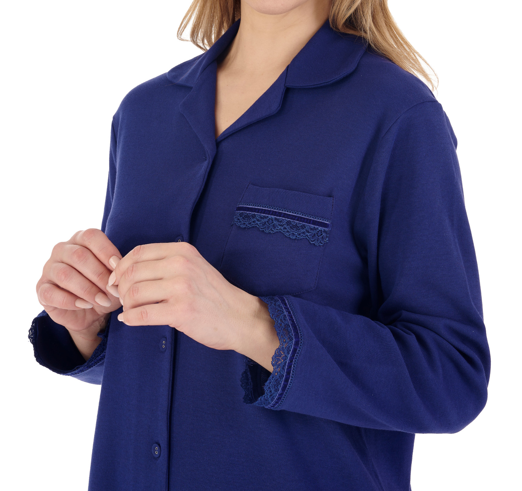 Slenderella Ladies Plain Nightshirt Cotton Interlock Button Up Lace Trim Nightie - Picture 19 of 21