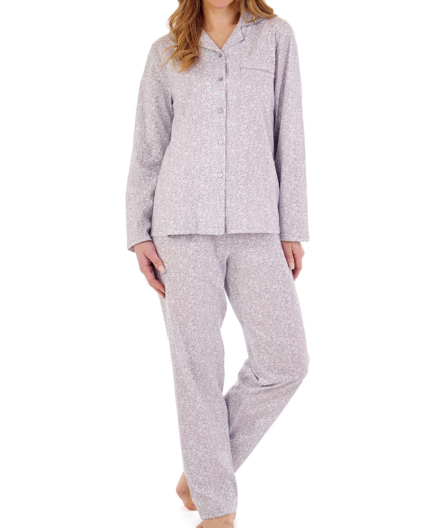 Slenderella Ladies Ditsy Floral Pyjamas Cotton Jersey Button Up Top & PJ Bottoms - Picture 18 of 43