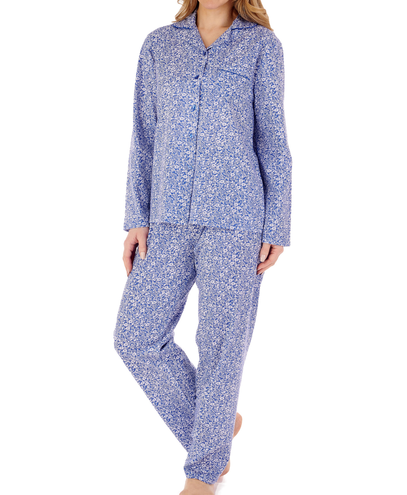 Slenderella Ladies Ditsy Floral Pyjamas Cotton Jersey Button Up Top & PJ Bottoms - Picture 24 of 43
