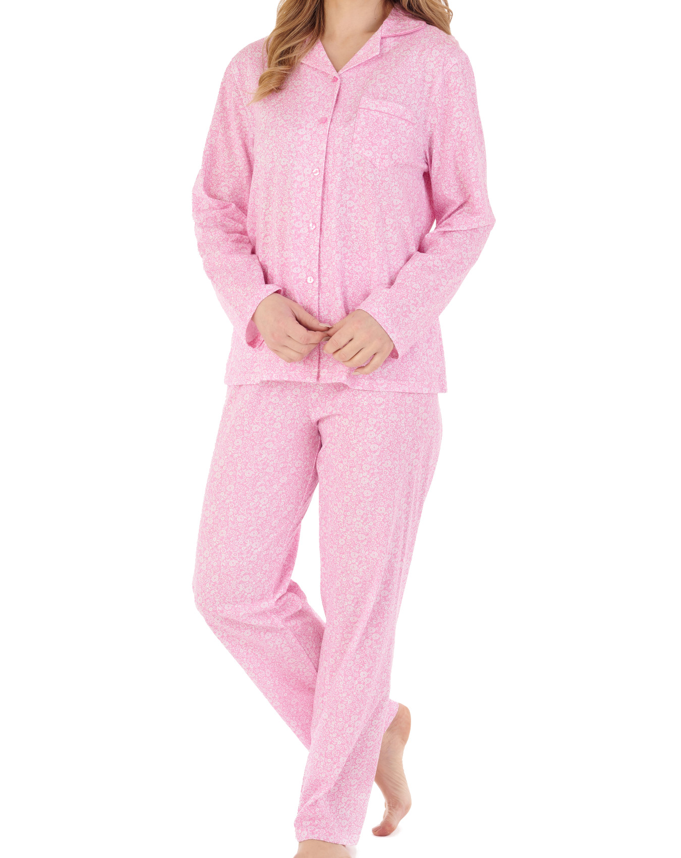 Slenderella Ladies Ditsy Floral Pyjamas Cotton Jersey Button Up Top & PJ Bottoms - Picture 42 of 43
