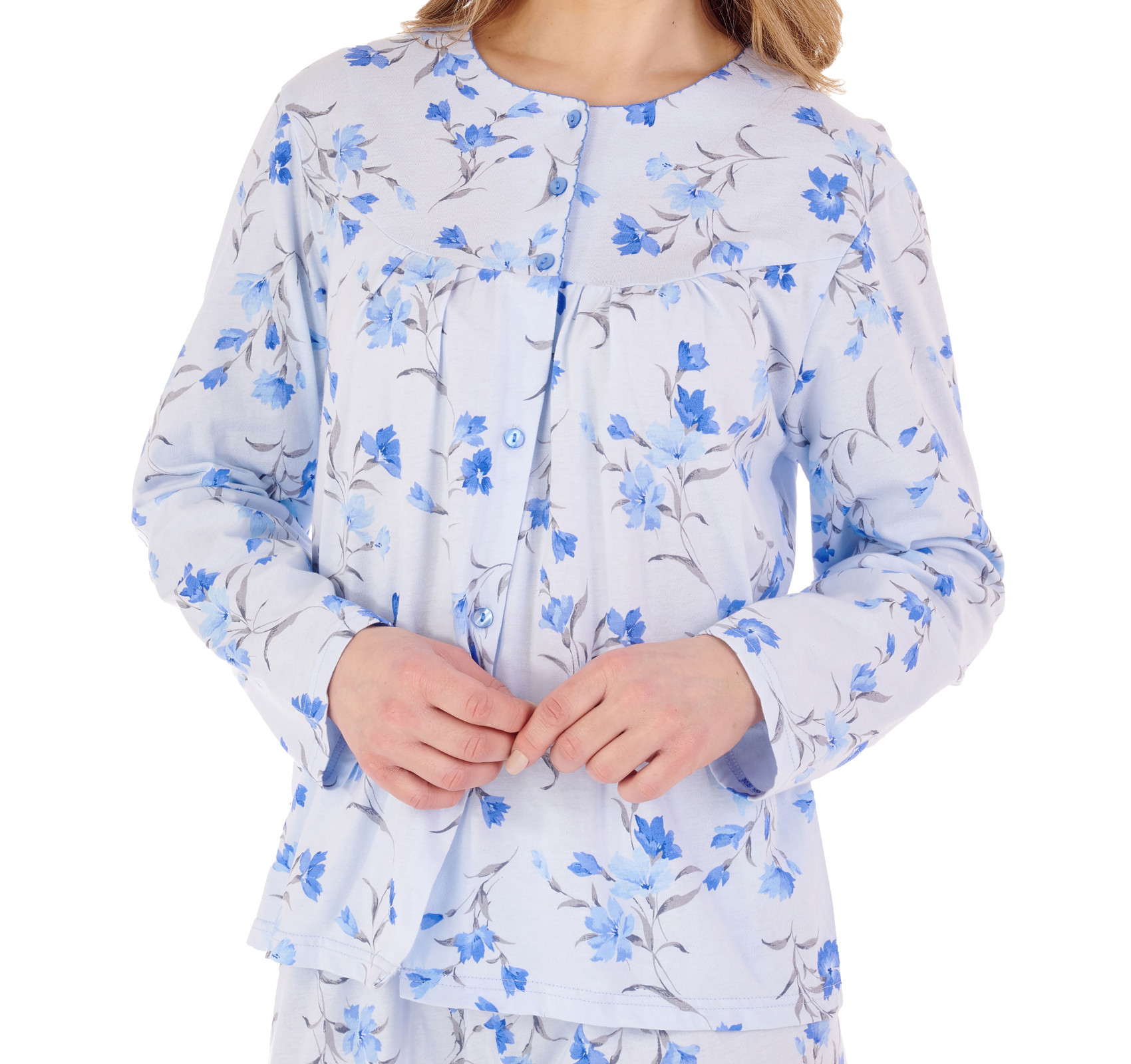 Slenderella Ladies Floral Pyjamas Cotton Jersey Button Up Top & PJ Bottoms Set - Picture 9 of 43