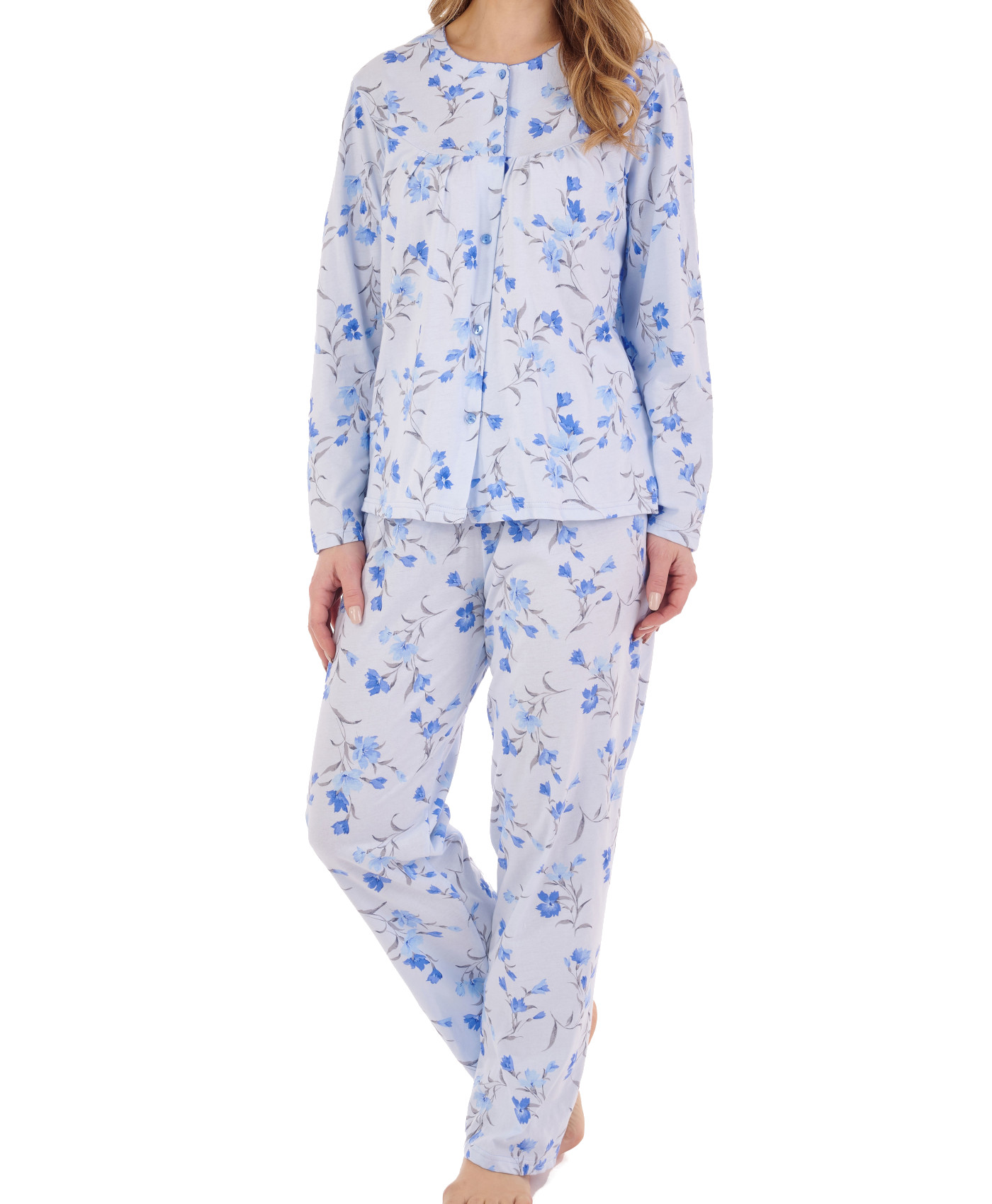 Slenderella Ladies Floral Pyjamas Cotton Jersey Button Up Top & PJ Bottoms Set - Picture 18 of 43