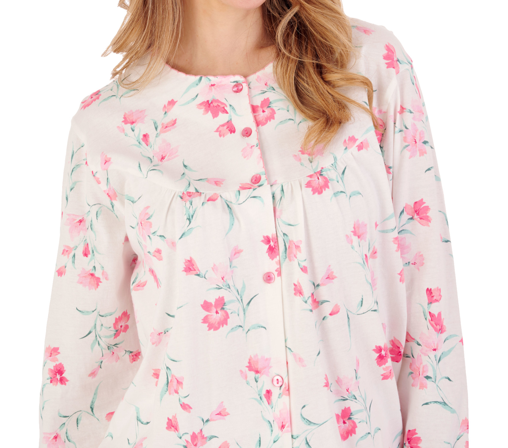 Slenderella Ladies Floral Pyjamas Cotton Jersey Button Up Top & PJ Bottoms Set - Picture 31 of 43