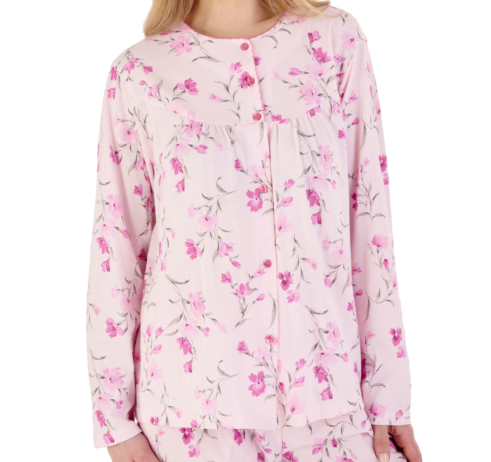 Slenderella Ladies Floral Pyjamas Cotton Jersey Button Up Top & PJ Bottoms Set - Picture 33 of 43