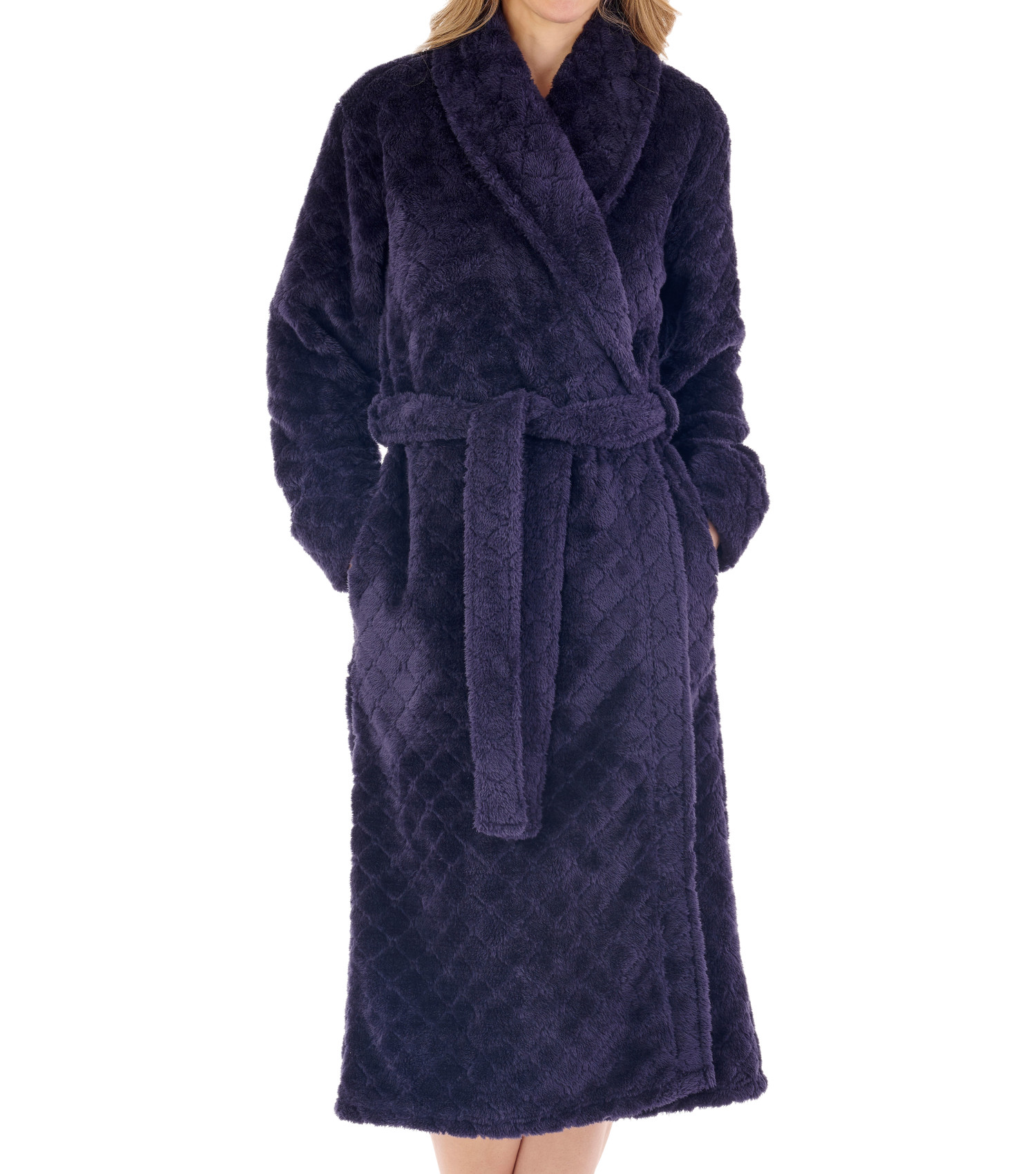 Slenderella Ladies Diamond Flannel Fleece Dressing Gown Shawl Collar Bath Robe - Picture 13 of 32