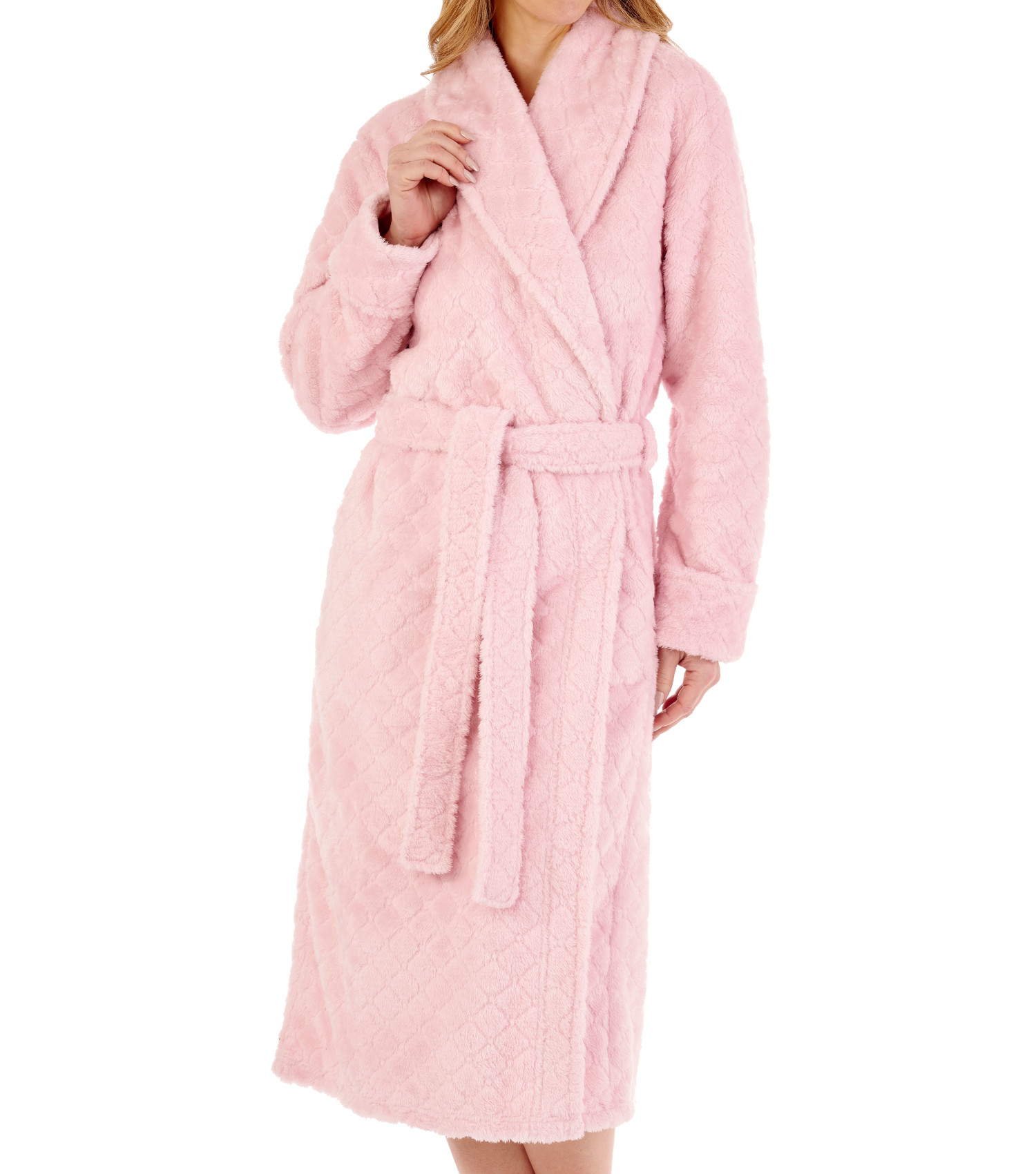 Slenderella Ladies Diamond Flannel Fleece Dressing Gown Shawl Collar Bath Robe - Picture 30 of 32