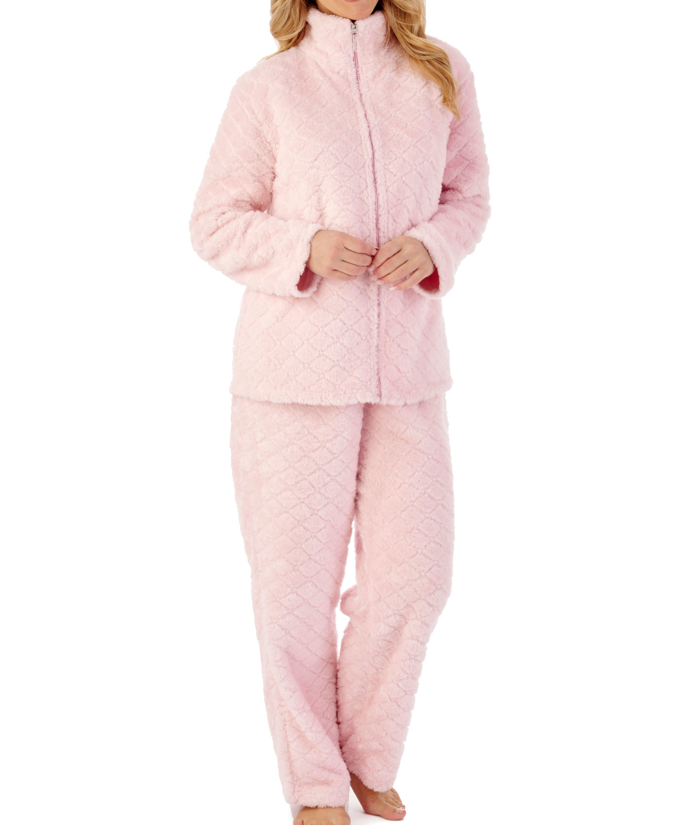 Ladies Diamond Fleece Zip Up Bed Jacket Lounge Pants or Pyjama Set Slenderella - Picture 31 of 31