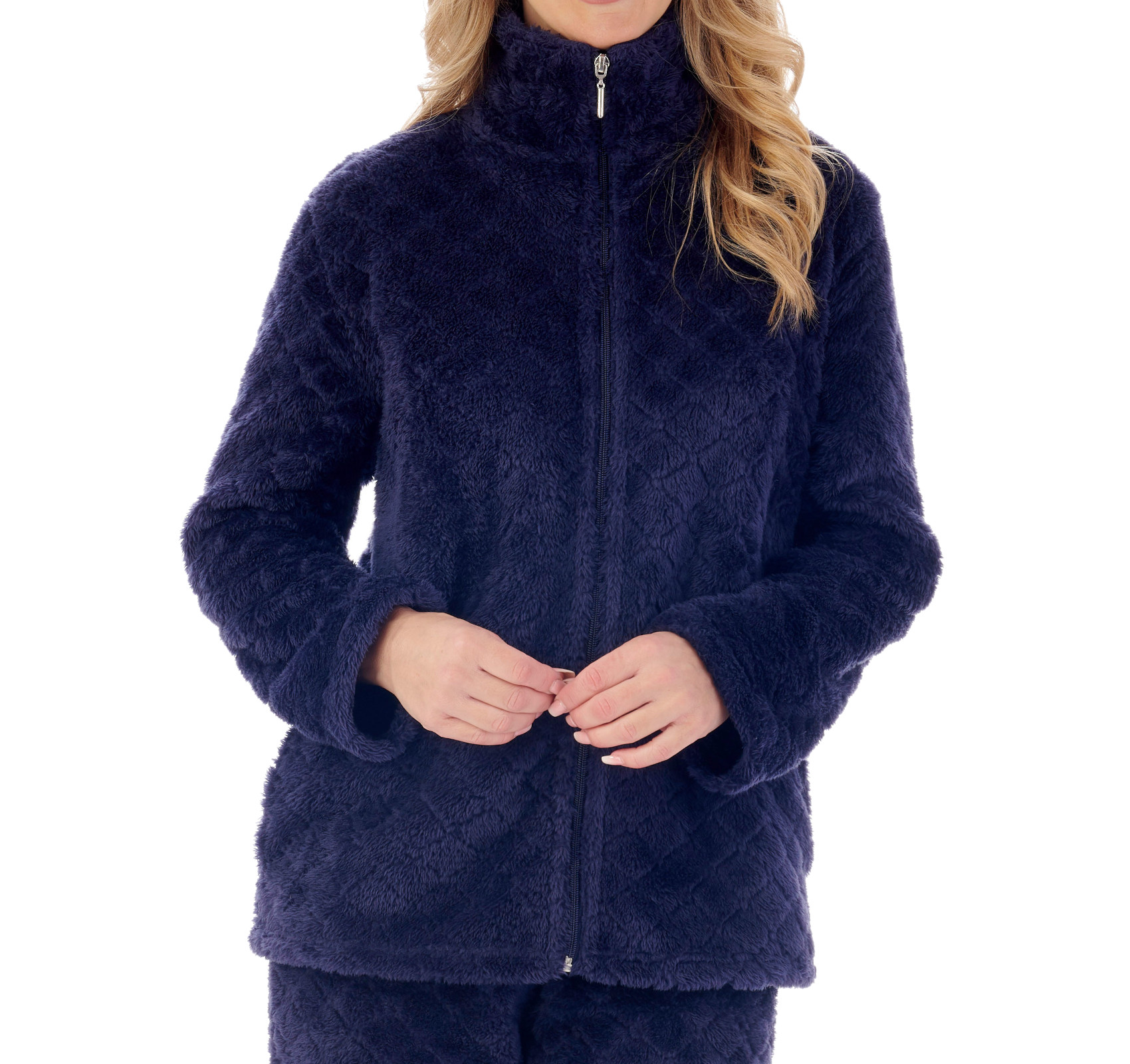 Ladies Diamond Fleece Zip Up Bed Jacket Lounge Pants or Pyjama Set Slenderella - Picture 11 of 31