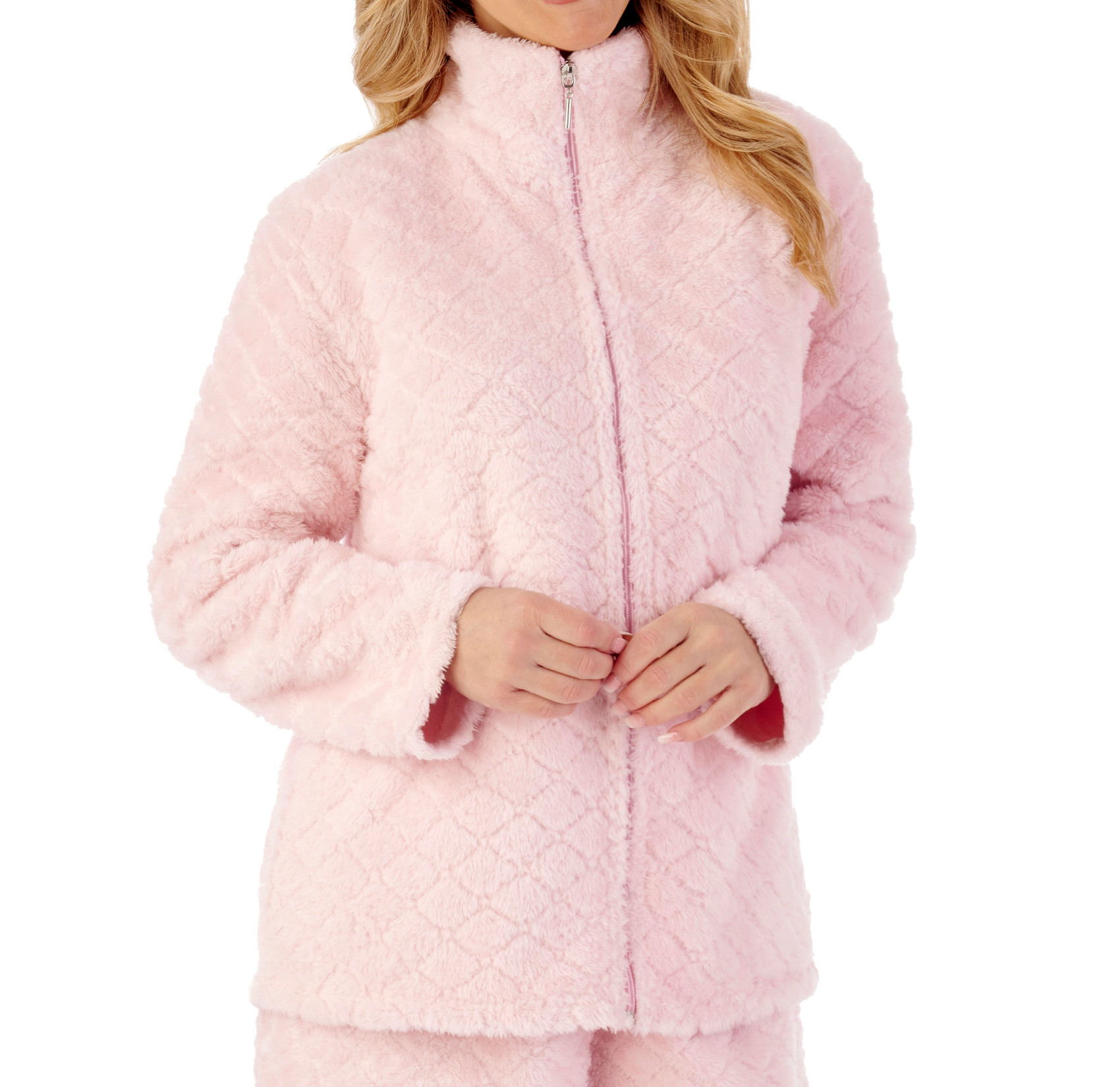 Ladies Diamond Fleece Zip Up Bed Jacket Lounge Pants or Pyjama Set Slenderella - Picture 23 of 31
