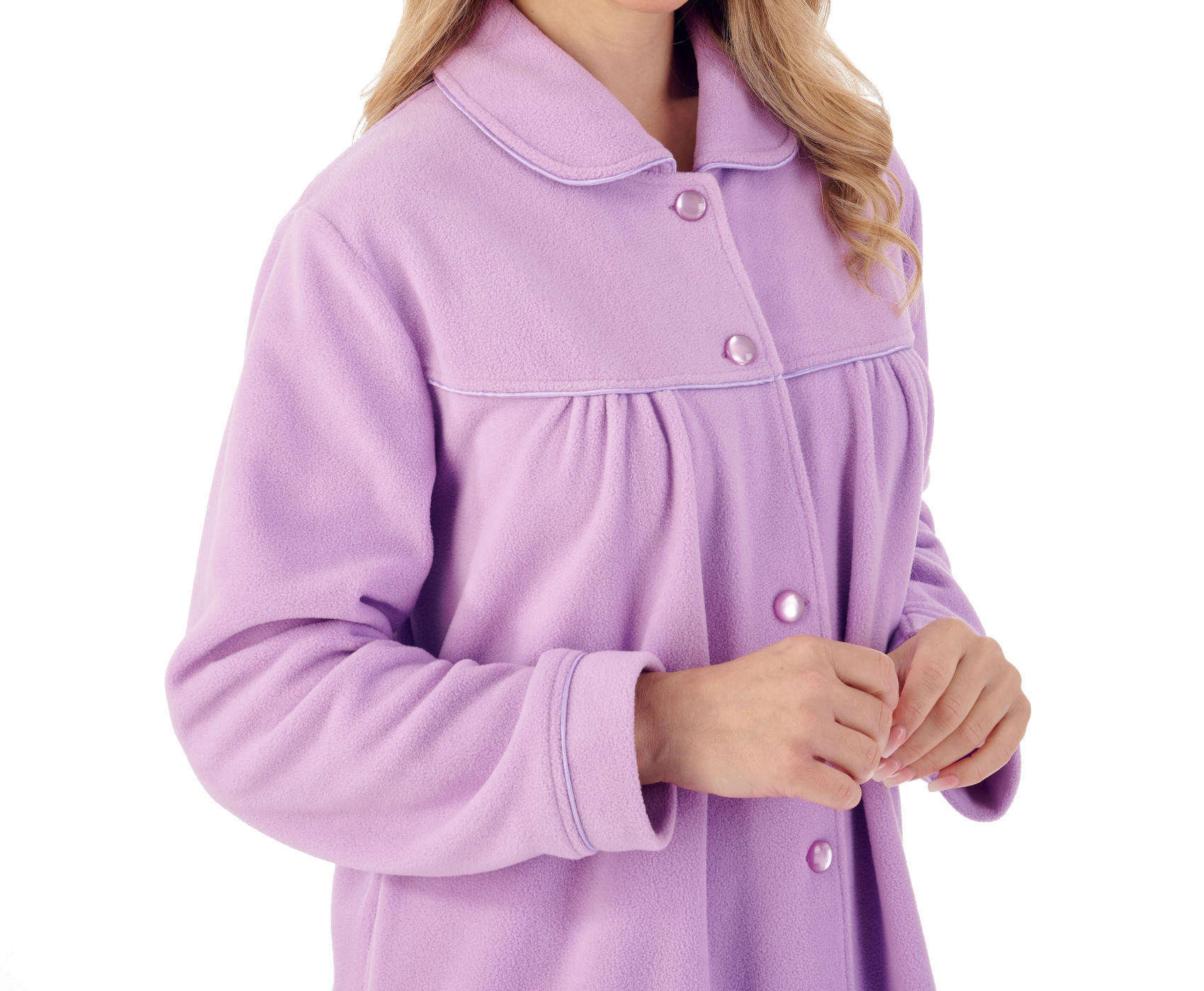Slenderella Damen Morgenmantel mit Knopfleiste Anti Pille Polarfleece Bademantel - Bild 23 von 43