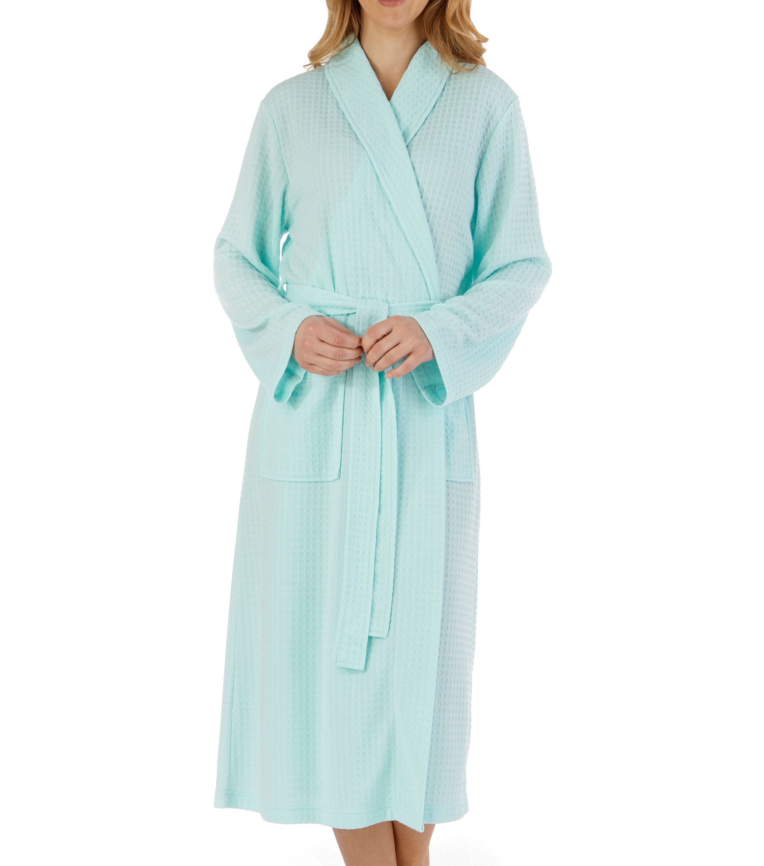 Bathrobe Womens Lightweight Plain Waffle Shawl Collar Dressing Gown Slenderella - Picture 20 of 45