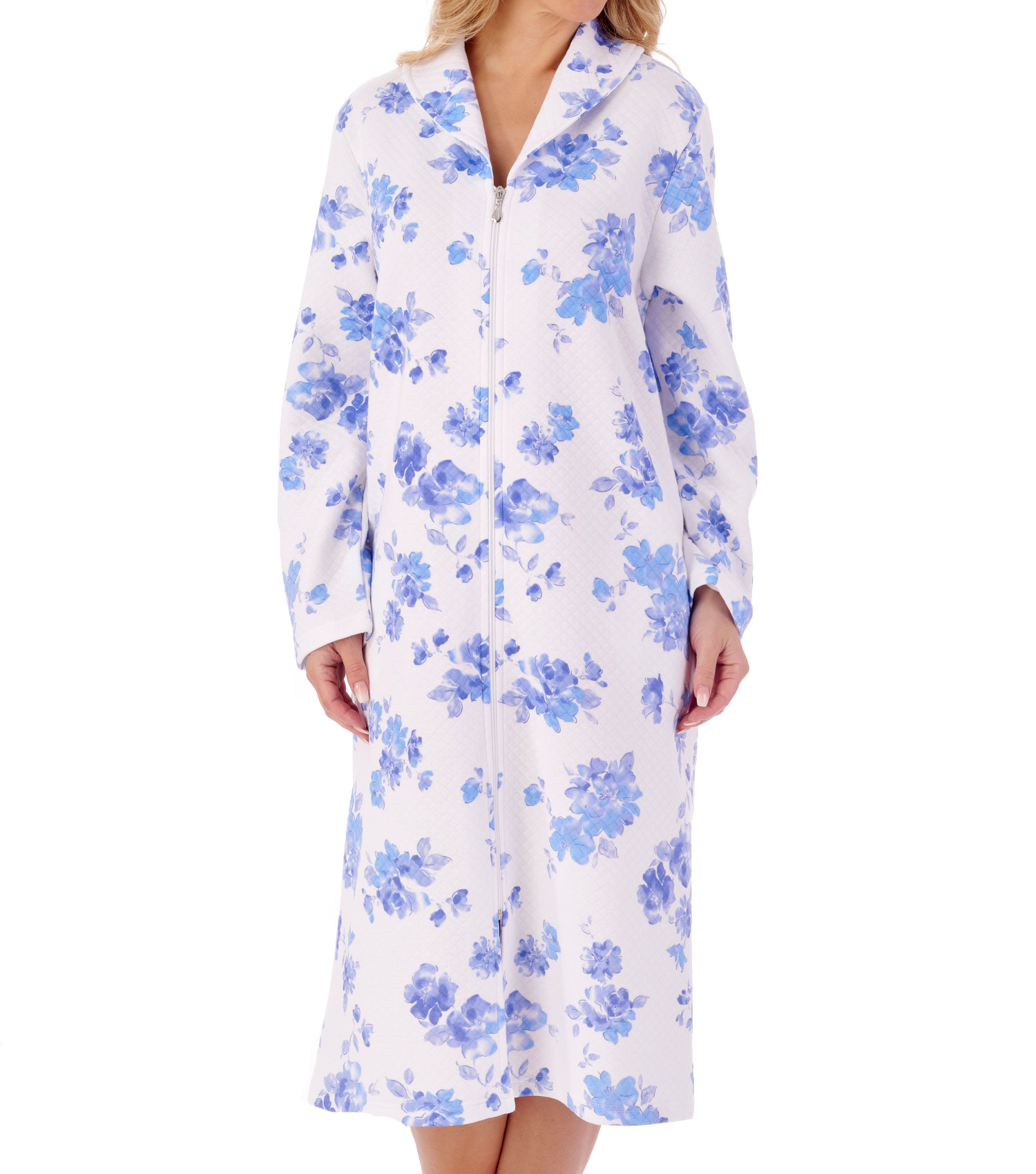 Slenderella Ladies Floral Dressing Gown Zip Front Mock Quilt Housecoat