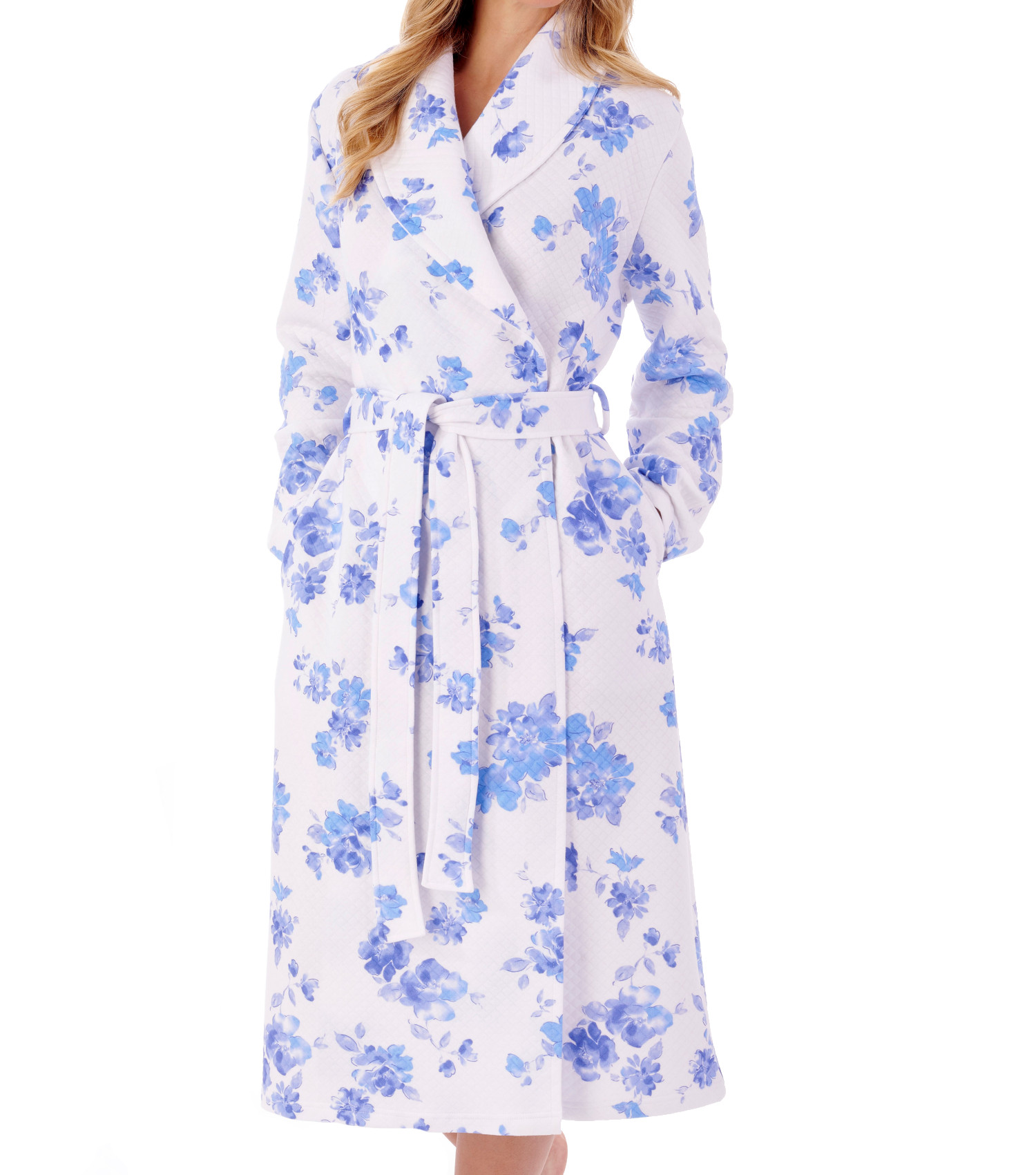 Slenderella Ladies Bold Floral Dressing Gown Mock Quilt Shawl Collar Wrap Robe - Picture 12 of 25