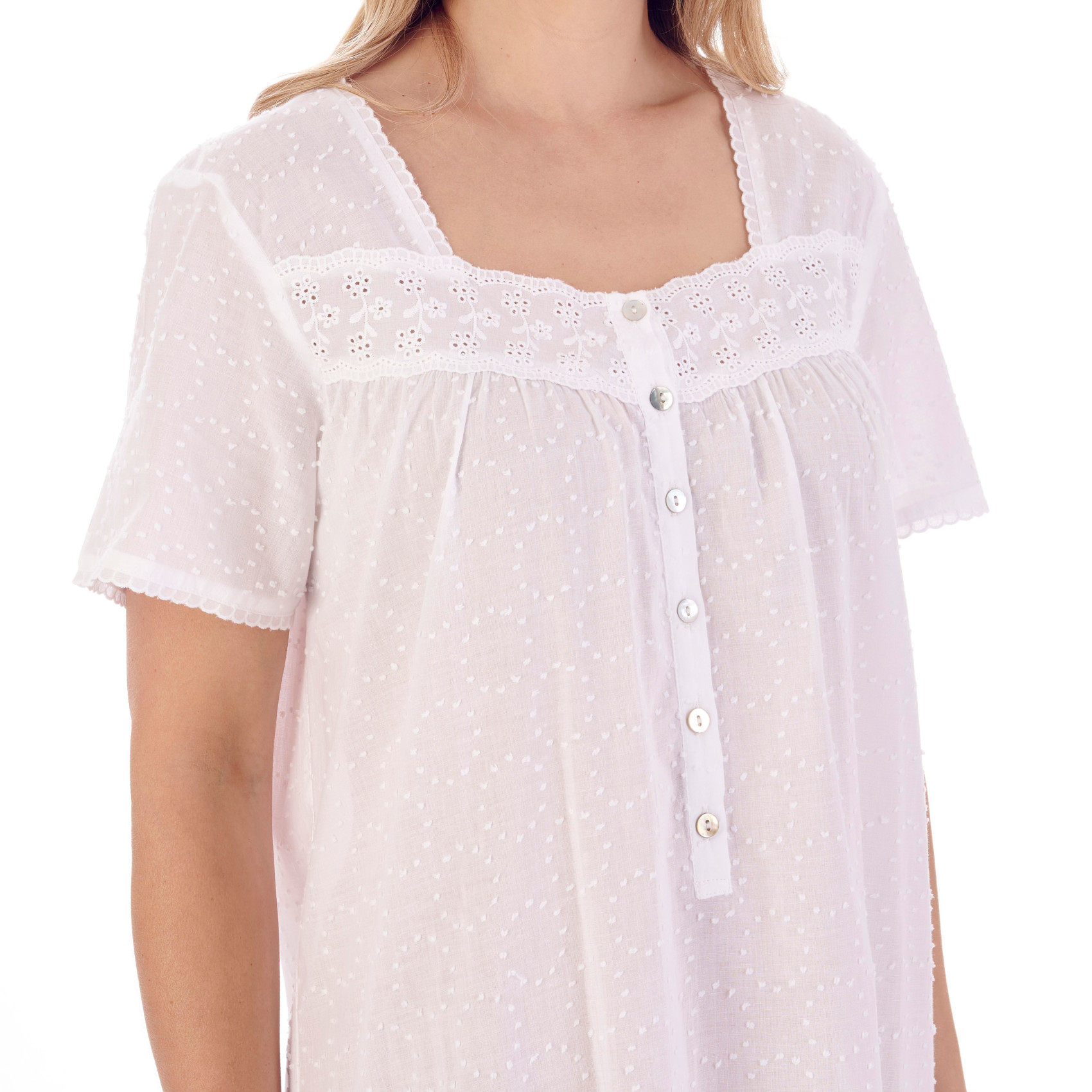 Slenderella Ladies Dobby Cotton Nightdress Short Sleeve Broderie Trim Nightie - Picture 31 of 37