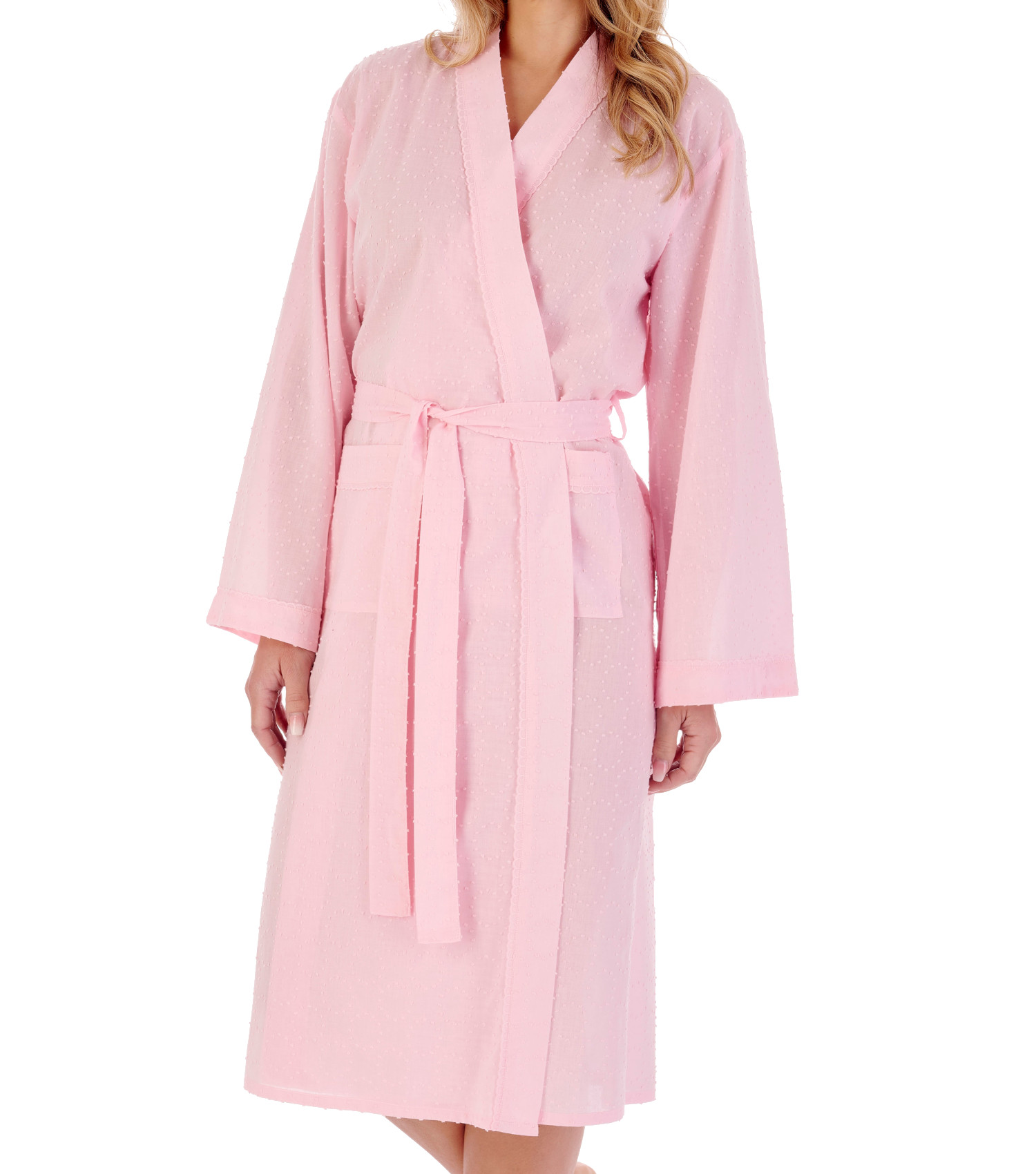 Vestaglia donna Slenderella circolare a pois dobby leggera cotone avvolgente - Foto 23 di 40