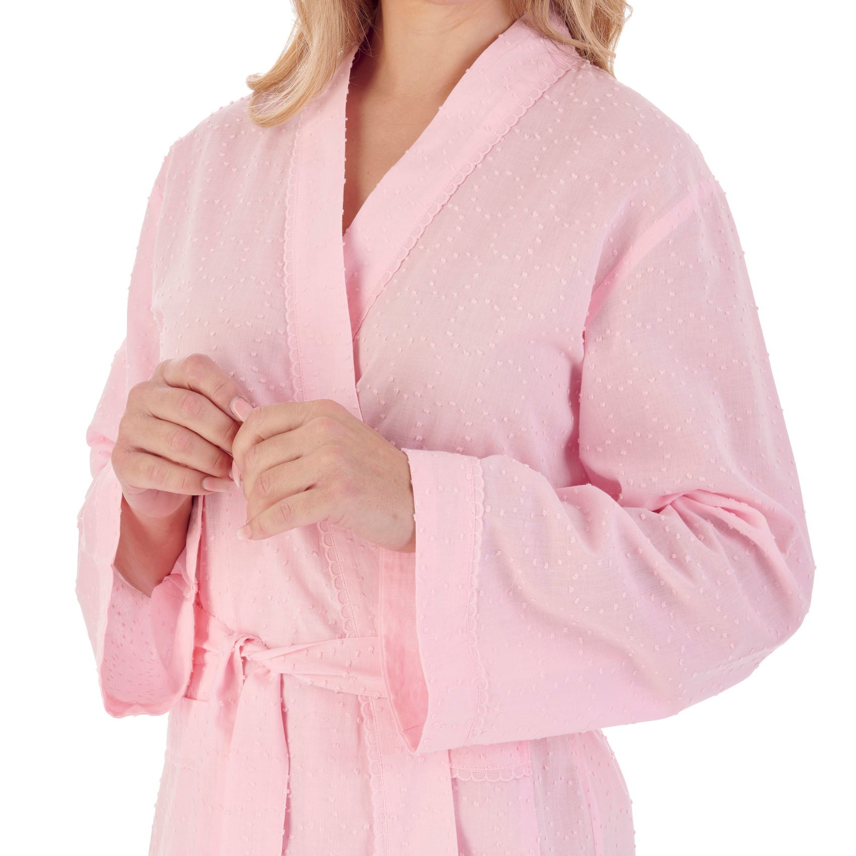 Vestaglia donna Slenderella circolare a pois dobby leggera cotone avvolgente - Foto 26 di 40