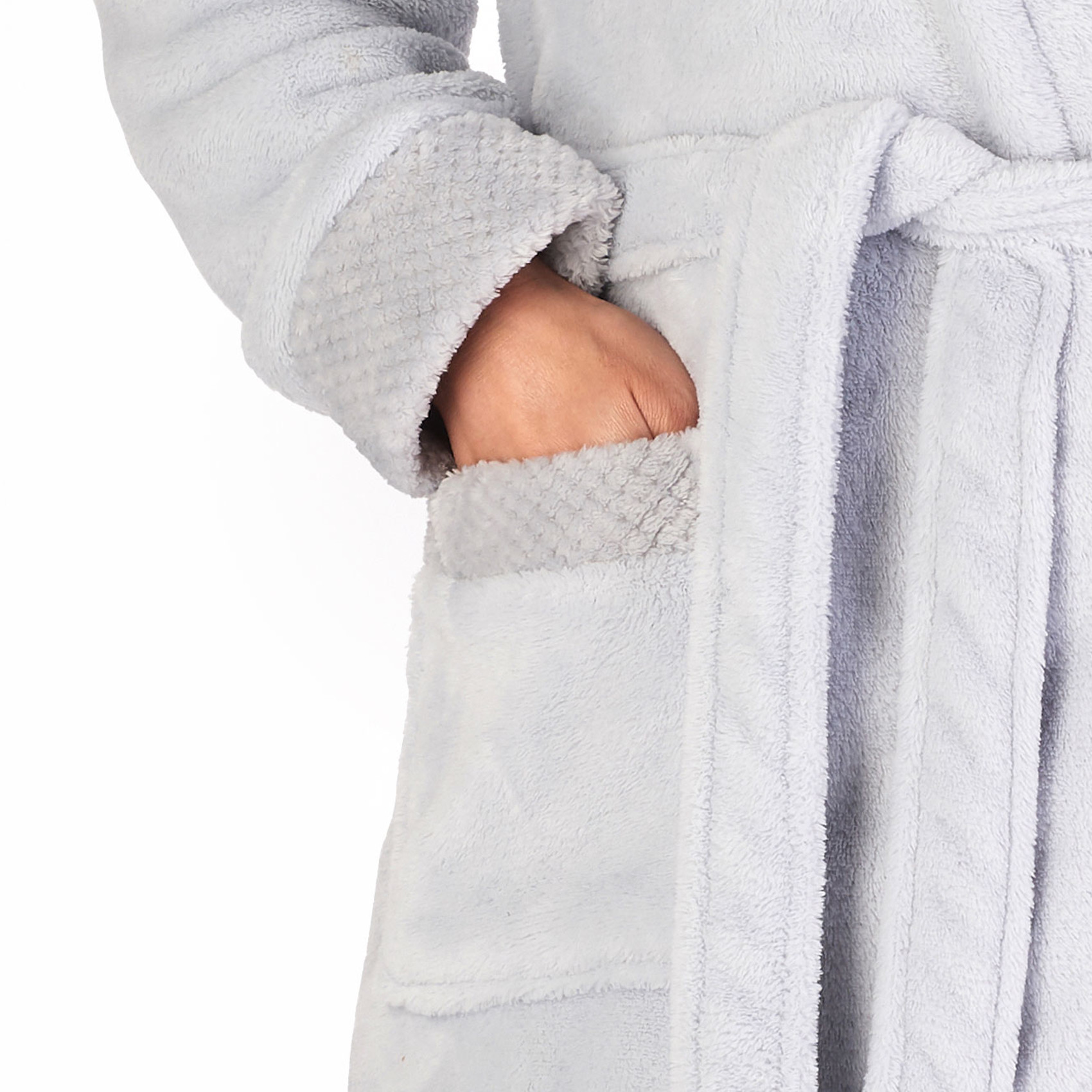 Bathrobe Ladies Fleecy Waffle Detail Housecoat Womens Shawl Collar Dressing Gown - Picture 93 of 99