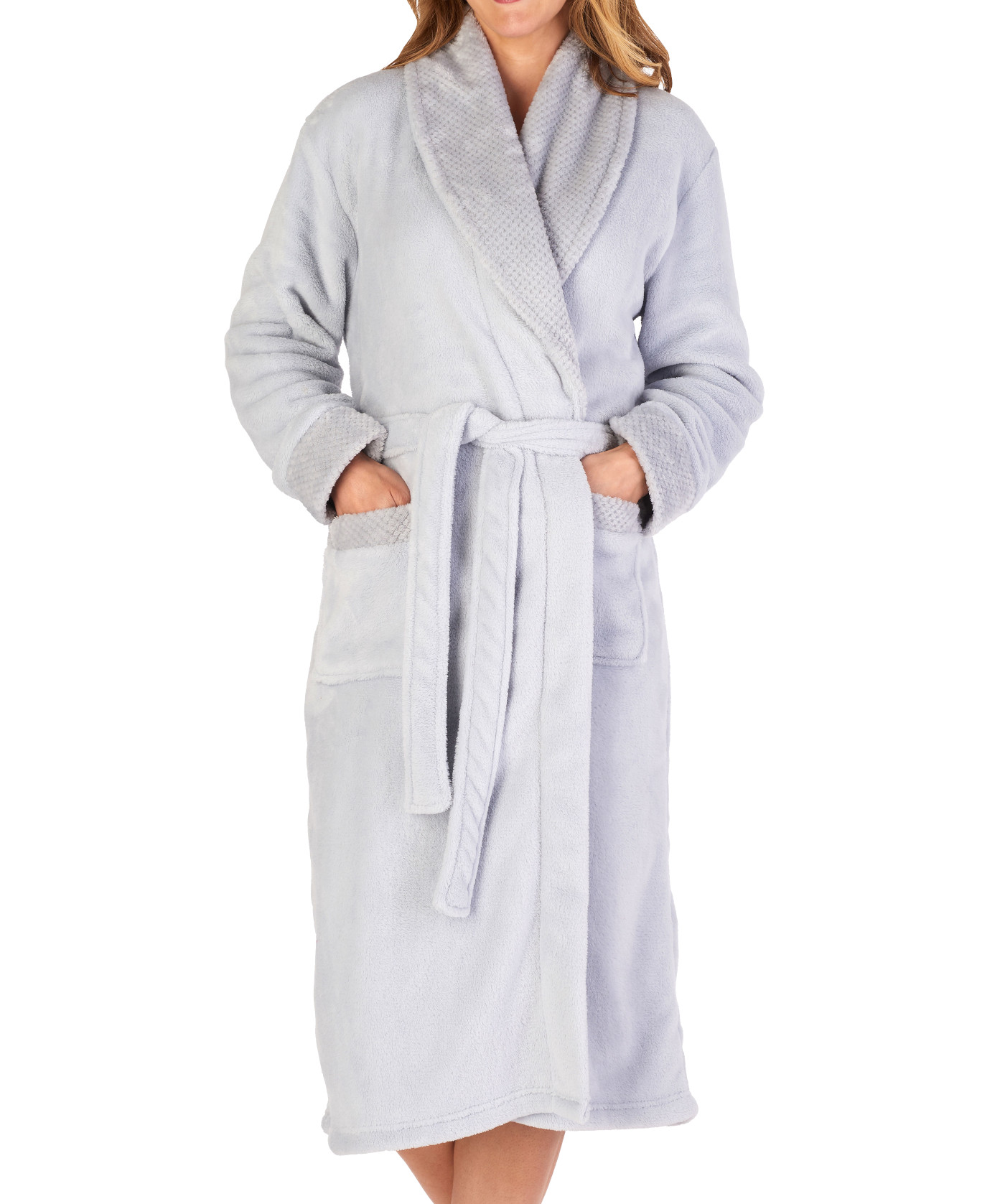 Bathrobe Ladies Fleecy Waffle Detail Housecoat Womens Shawl Collar Dressing Gown - Picture 91 of 99