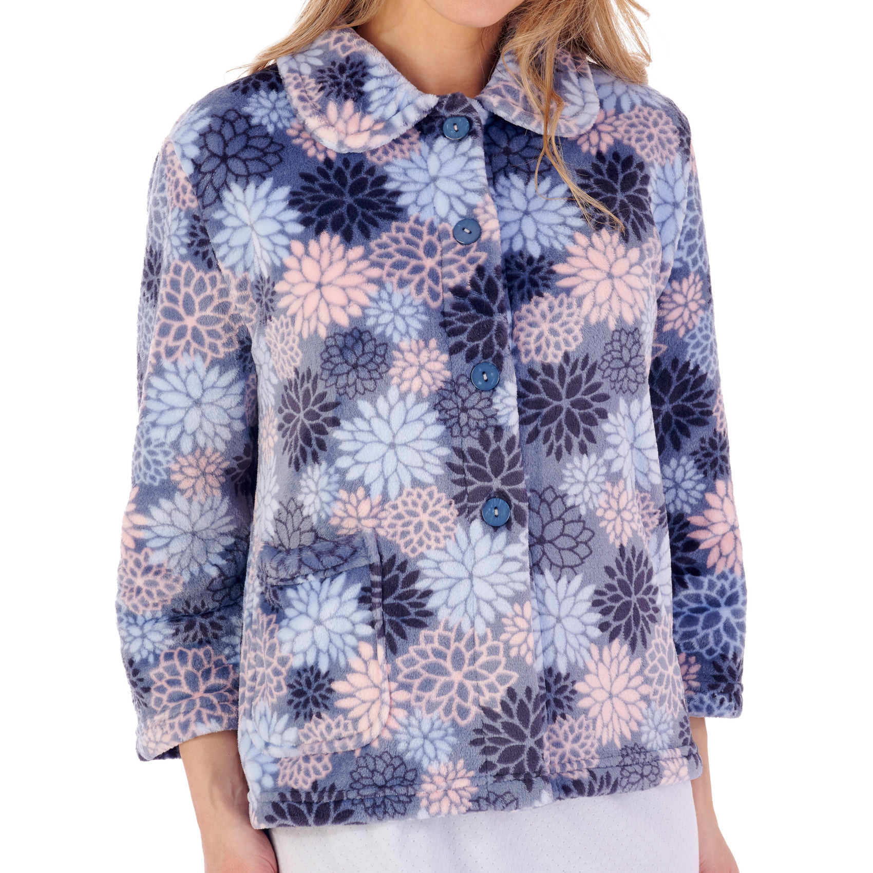 Chaqueta de cama floral audaz de franela polar con botones delanteros Slenderella para damas - Imagen 6 de 13