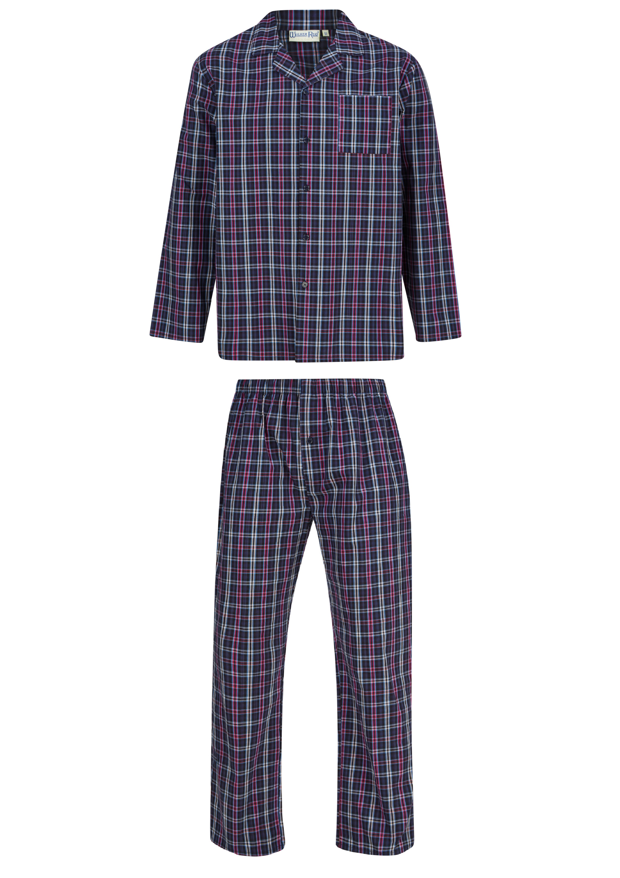 Conjunto de pijamas tradicionales de manga larga con botones de algodón a cuadros Walker Reid para hombre - Imagen 22 de 35
