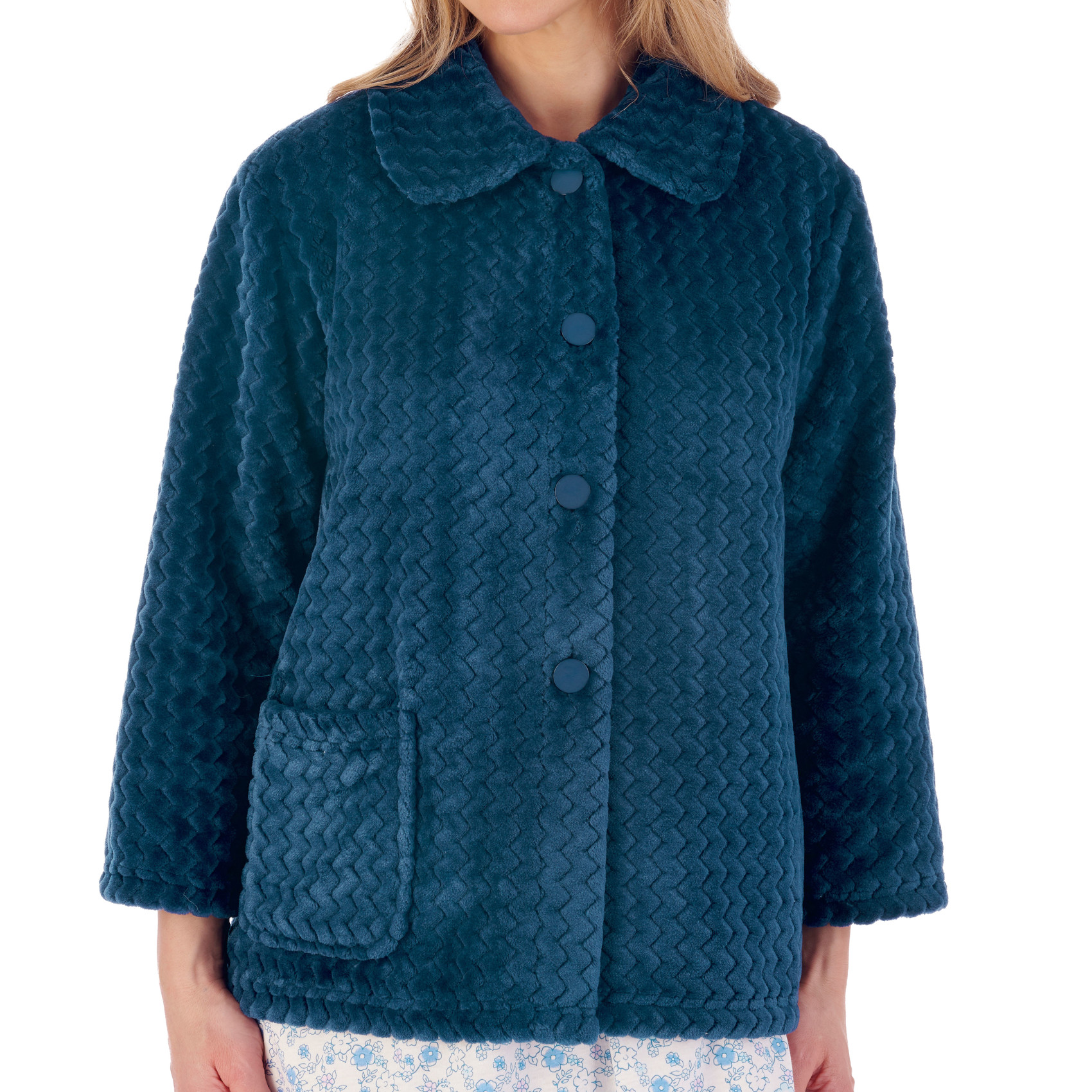 Giacca letto donna Slenderella zig zag morbido pile bottoni manica 3/4 casalinga - Foto 62 di 67