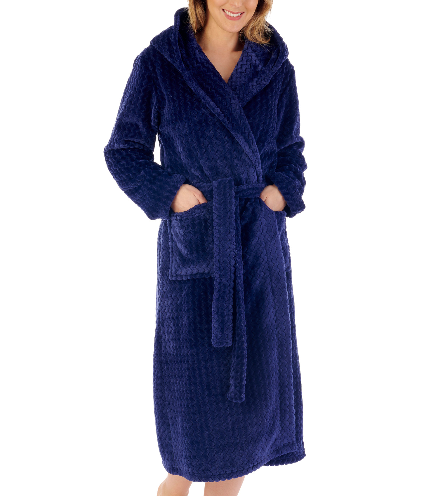 Bata de baño con capucha Slenderella para damas en zig zag suave cuello polar vestido - Imagen 30 de 89
