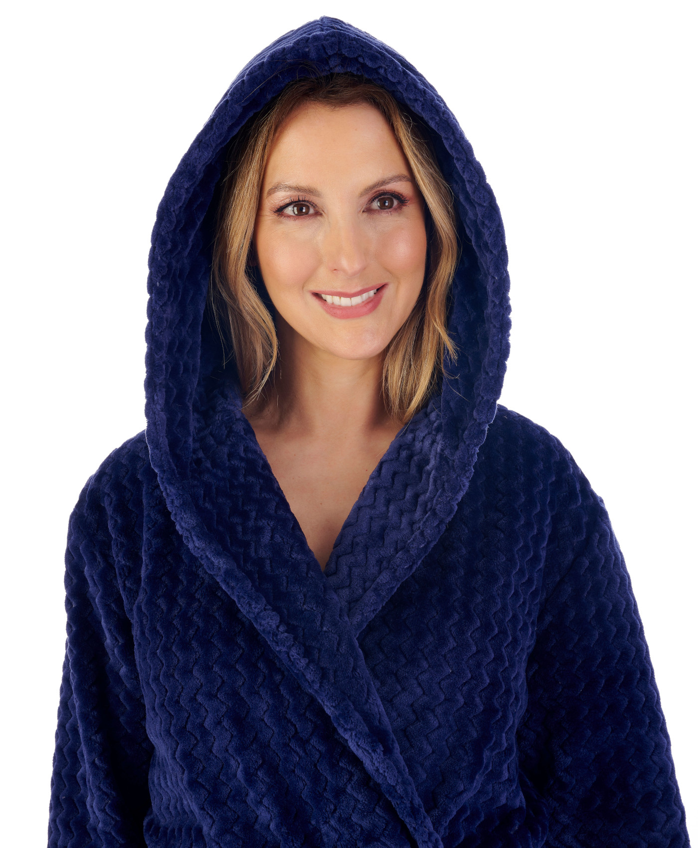 Bata de baño con capucha Slenderella para damas en zig zag suave cuello polar vestido - Imagen 35 de 89