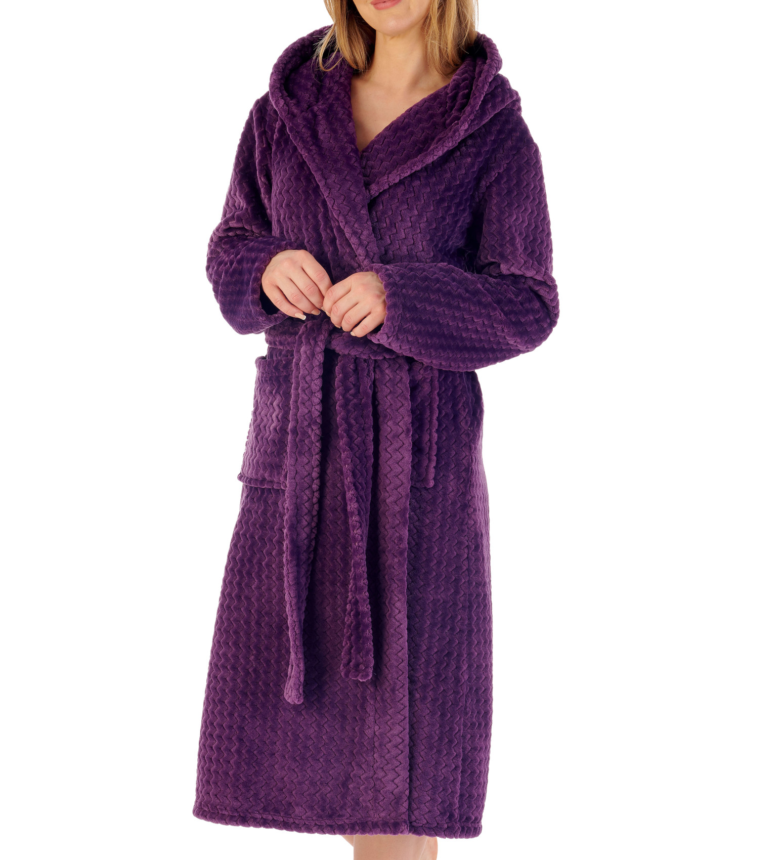 Bata de baño con capucha Slenderella para damas en zig zag suave cuello polar vestido - Imagen 62 de 89
