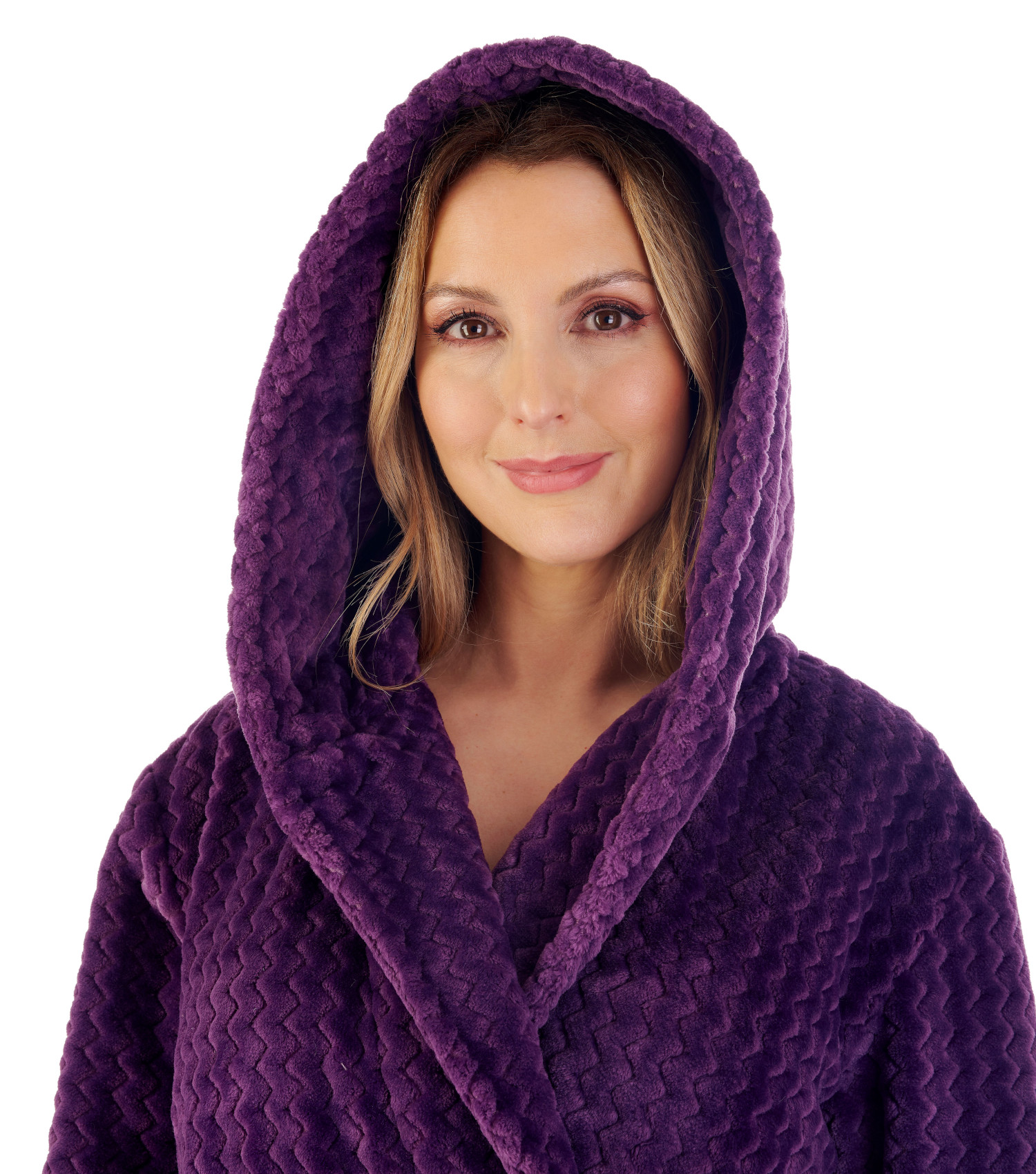 Bata de baño con capucha Slenderella para damas en zig zag suave cuello polar vestido - Imagen 64 de 89