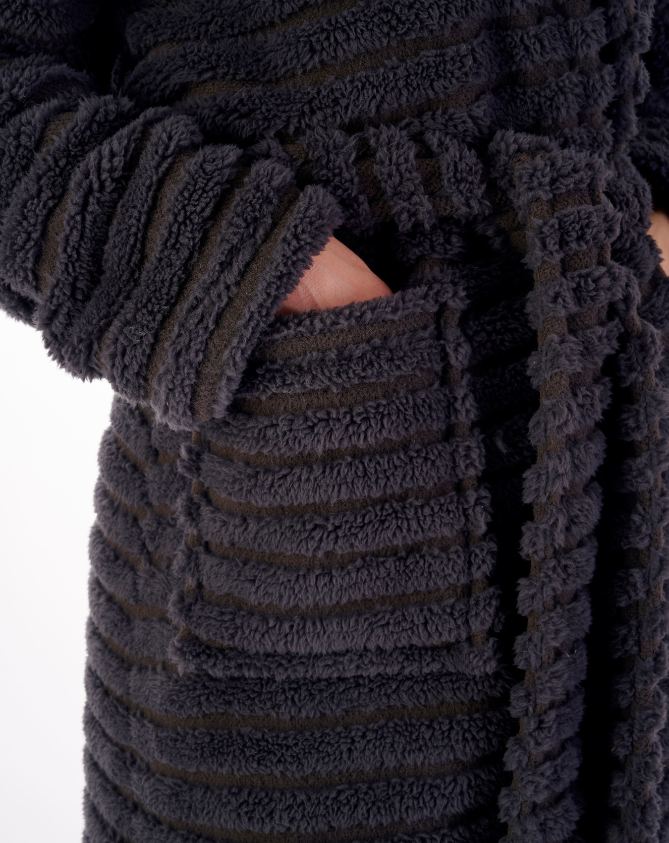 Albornoz envolvente con capucha Slenderella para mujer a rayas oso de peluche vestido polar - Imagen 16 de 46