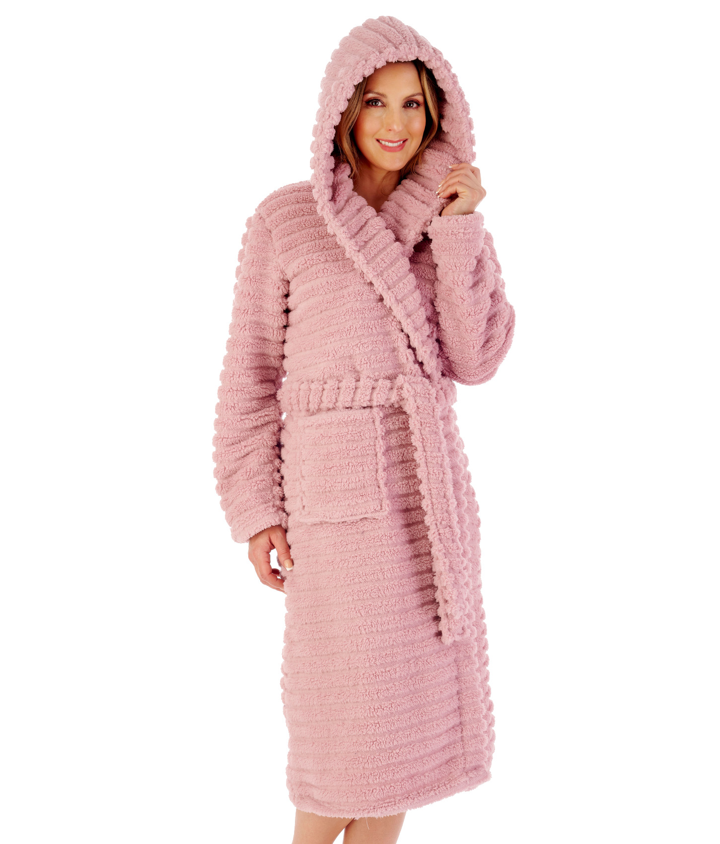Albornoz envolvente con capucha Slenderella para mujer a rayas oso de peluche vestido polar - Imagen 29 de 46